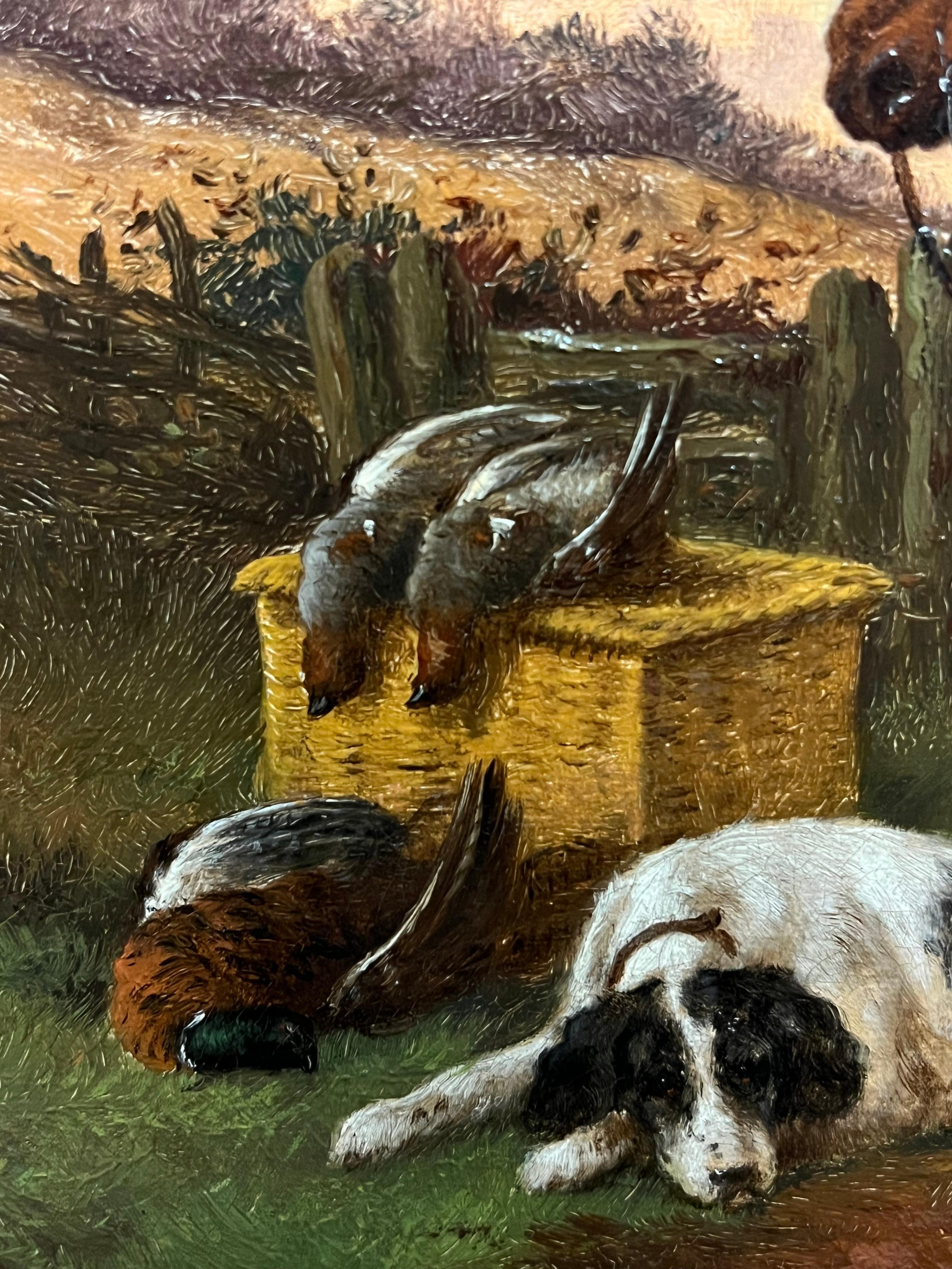 Raffinata pittura ad olio di arte sportiva britannica vittoriana firmata Horse & Horse Fine Art con selvaggina 1