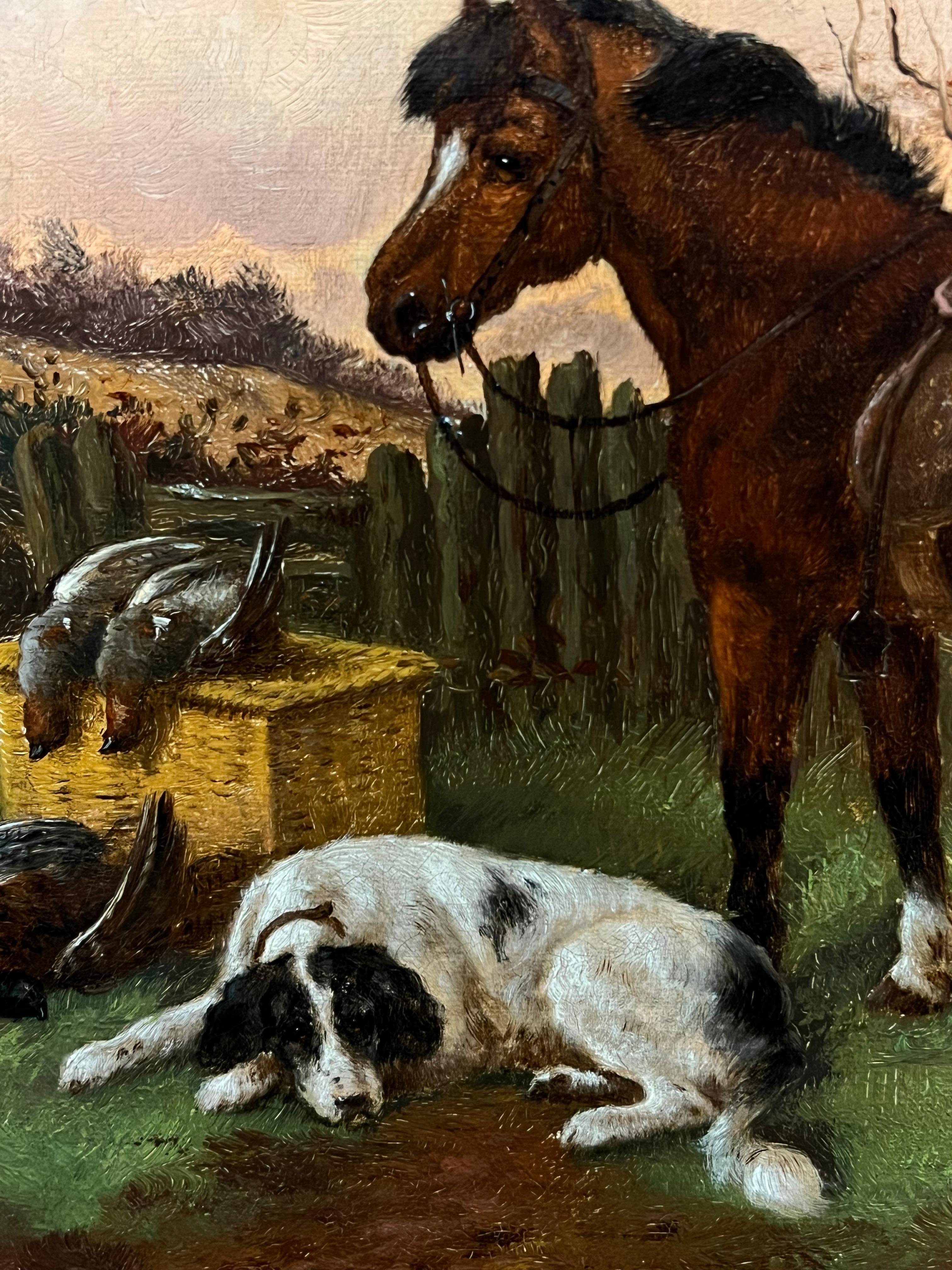 Raffinata pittura ad olio di arte sportiva britannica vittoriana firmata Horse & Horse Fine Art con selvaggina 3