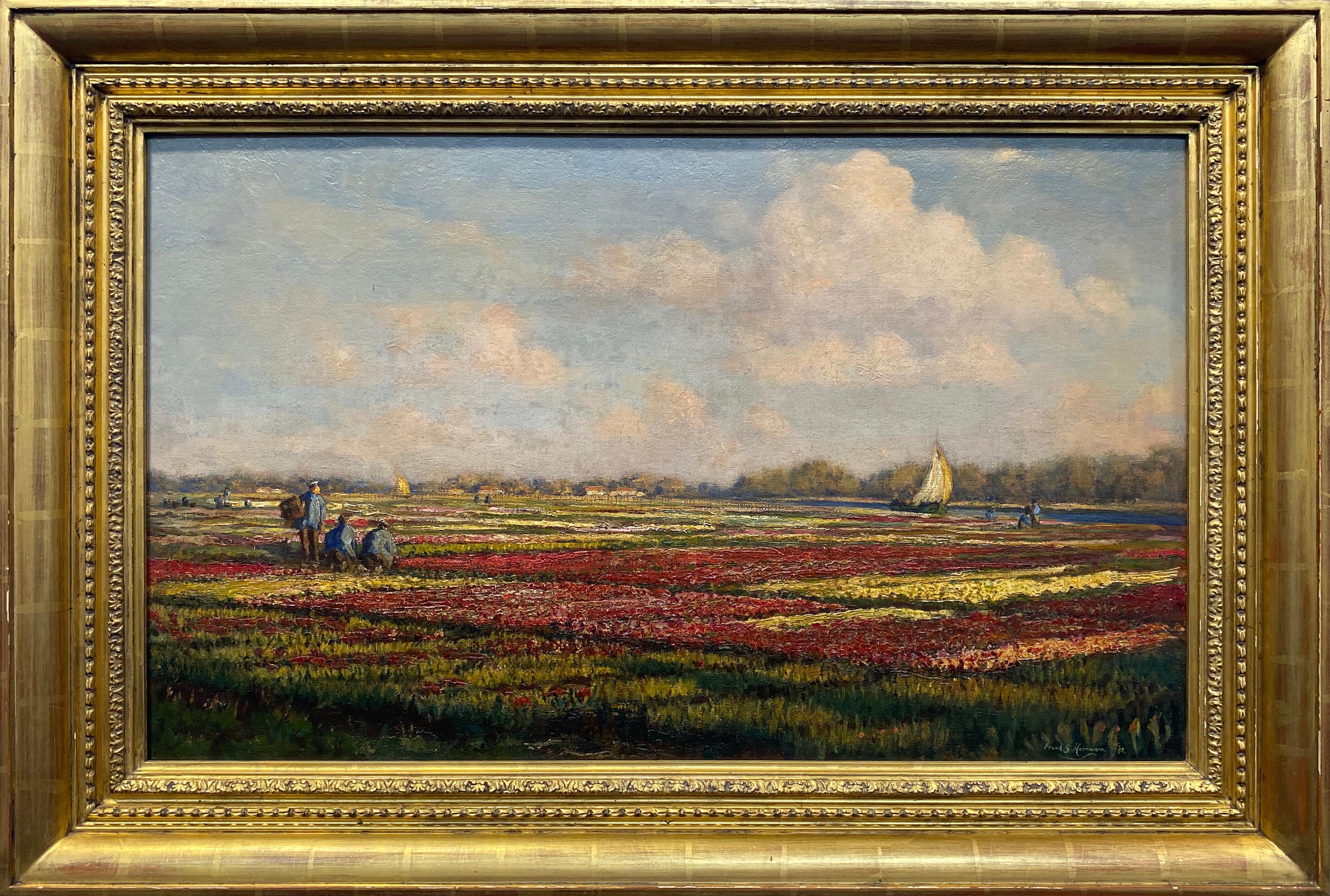 Frank S. Herrmann Landscape Painting – In the Flower Fields
