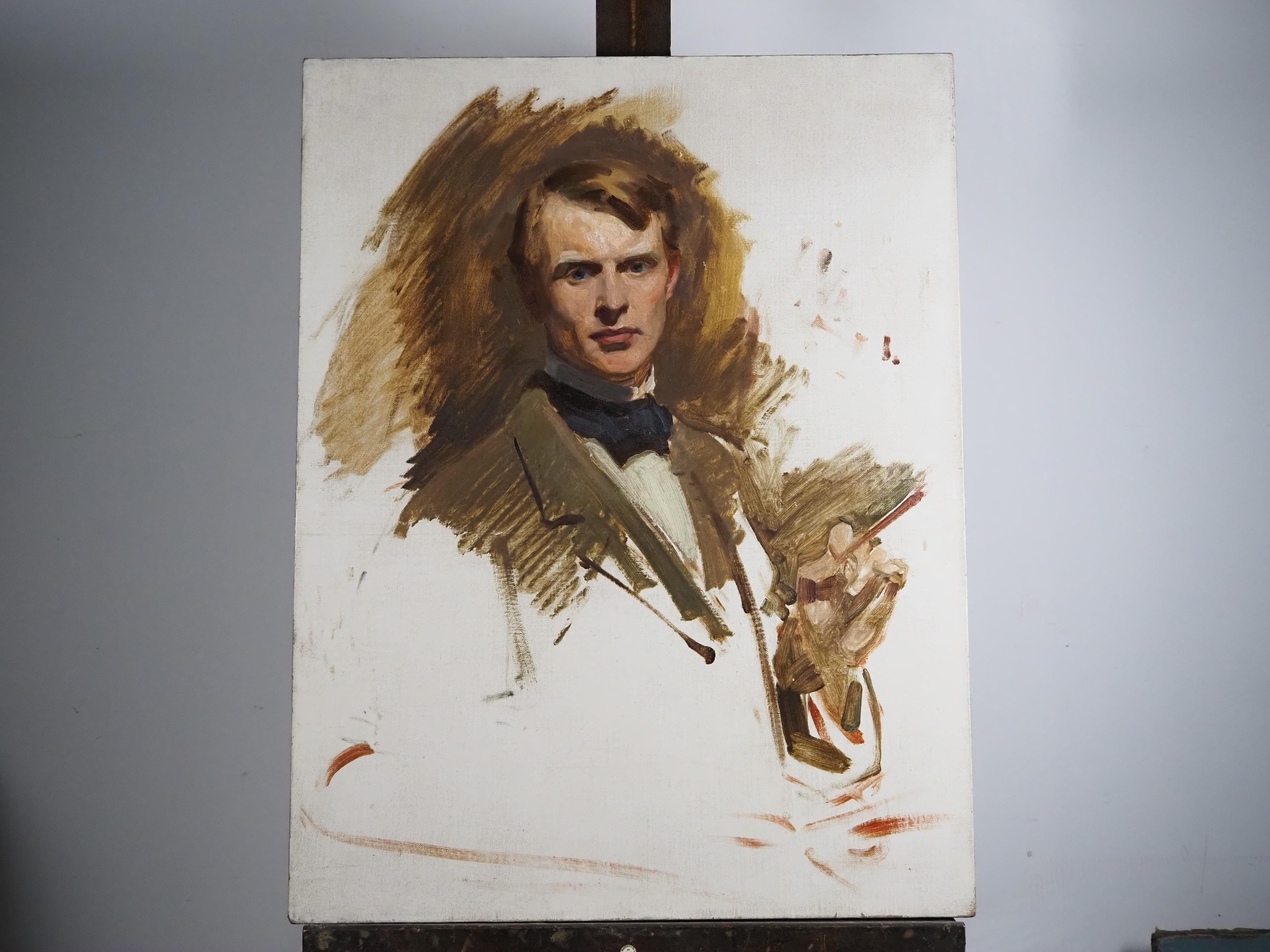 Frank Samuel Eastman (1878-1964)
Selbstporträt
Öl auf Leinwand
Leinwand - 34 1/2 x 26 1/2 Zoll
Gerahmt - 40 x 32 Zoll

Provenienz: durch Nachlass des Künstlers

Frank Eastman, Porträt- und Landschaftsmaler, wurde am 27. April 1878 in Anerley,