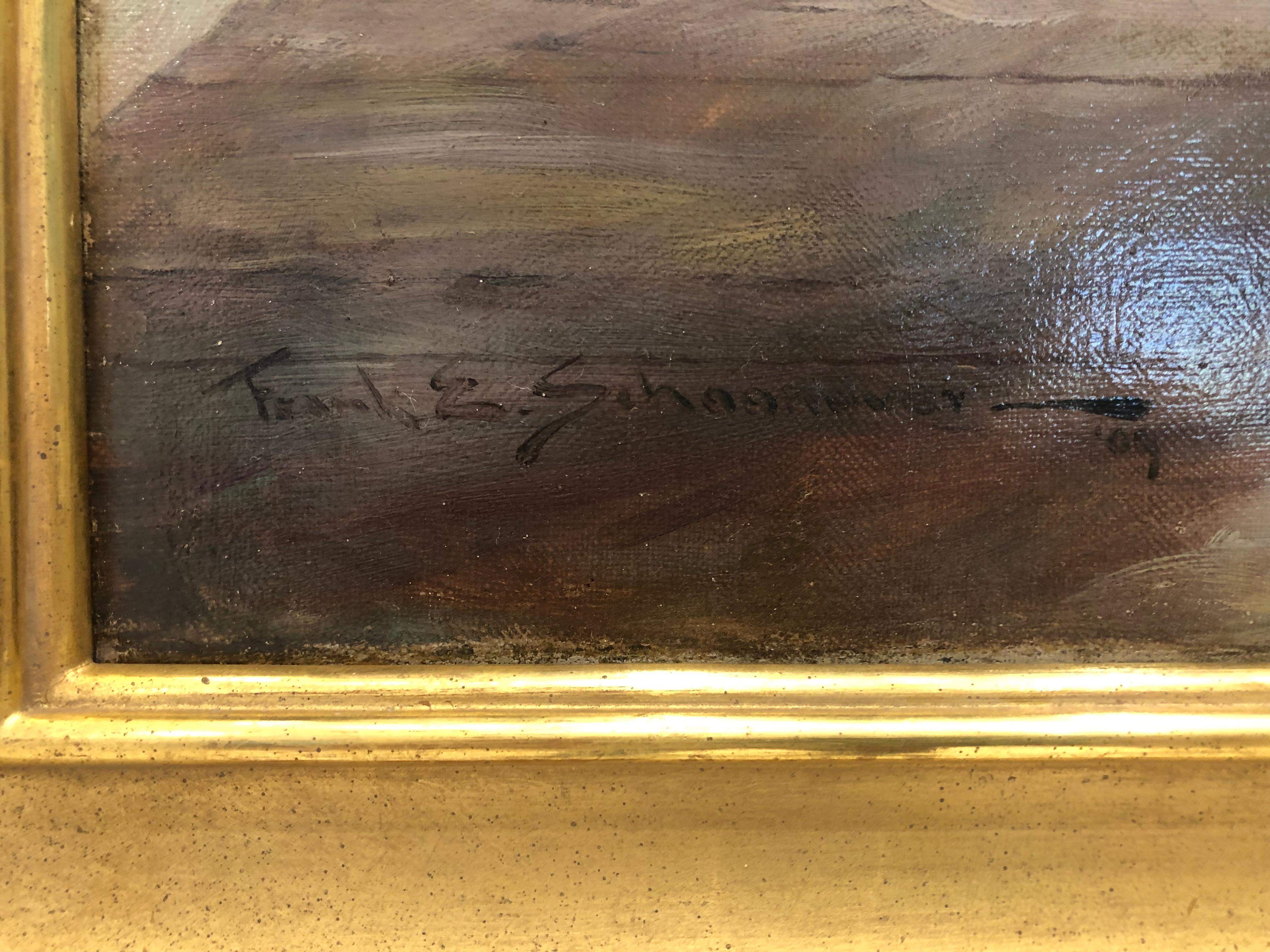 Nummer 382 im Schoonover-Raisonné. Signiert und datiert 1909. Wunderschön gerahmt in einem eigenen 23 Karat Blattgoldrahmen.