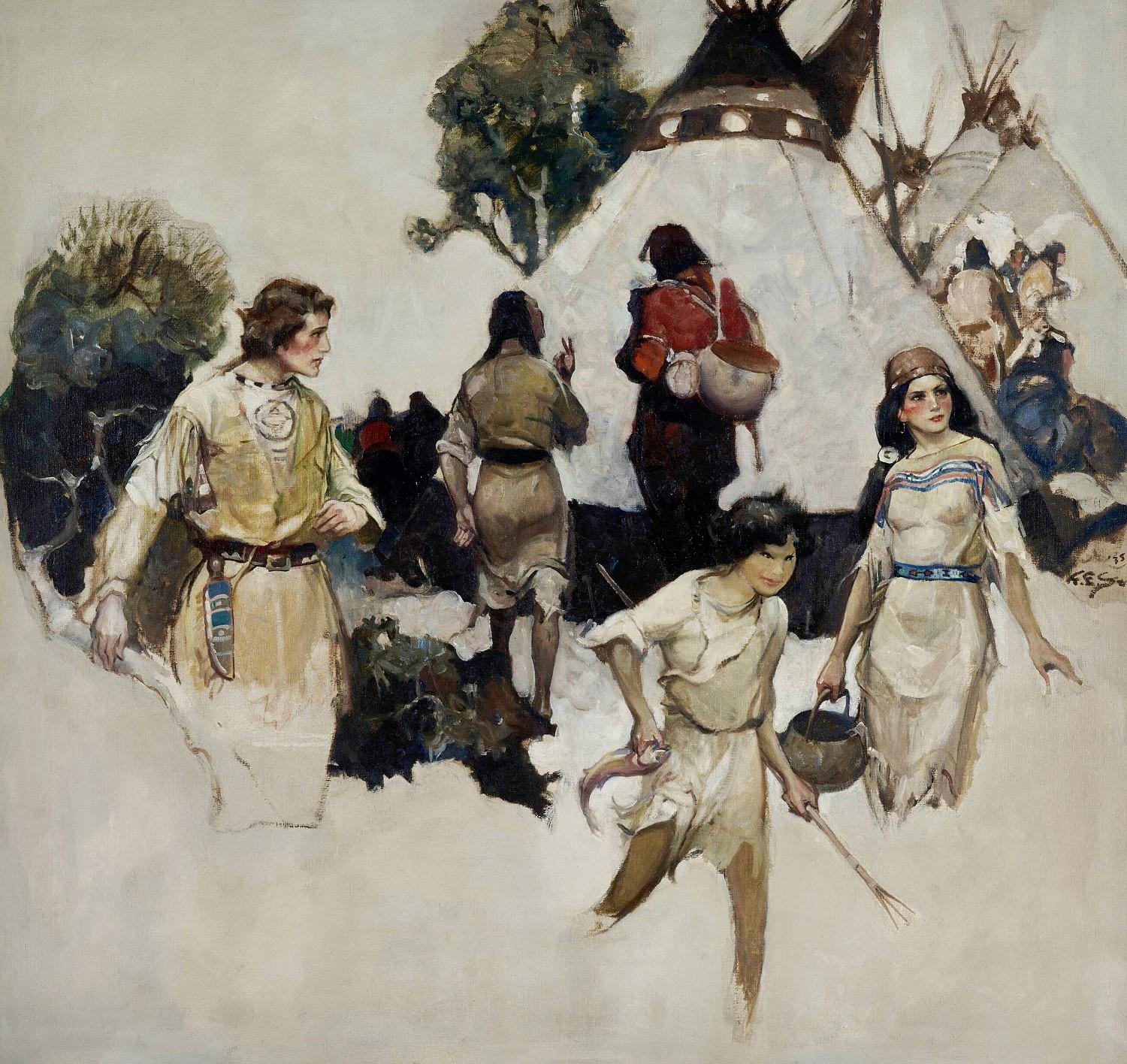 Figurative Painting de Frank Schoonover - ""Había intentado varias veces conocer a la mujer Amanecer" Ilustración de la historia