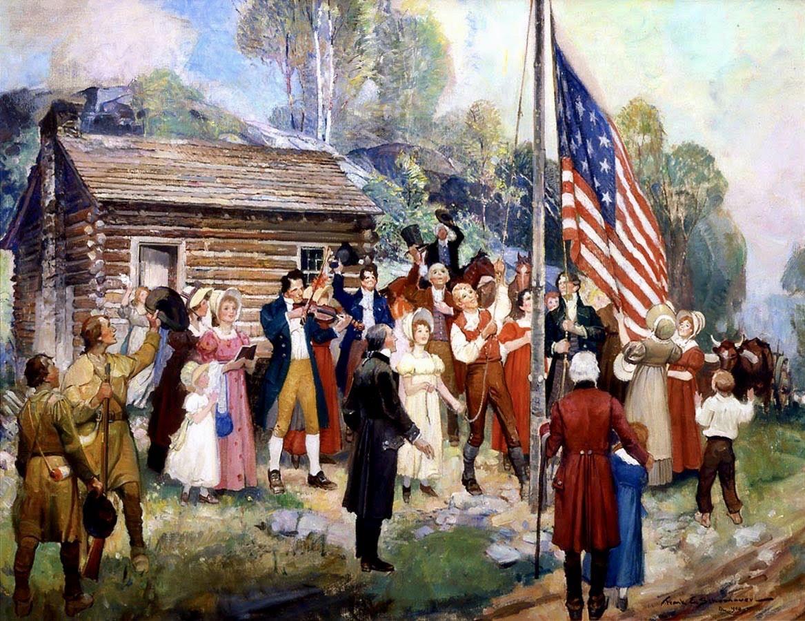 Frank Schoonover Landscape Painting - The First Flag Raising