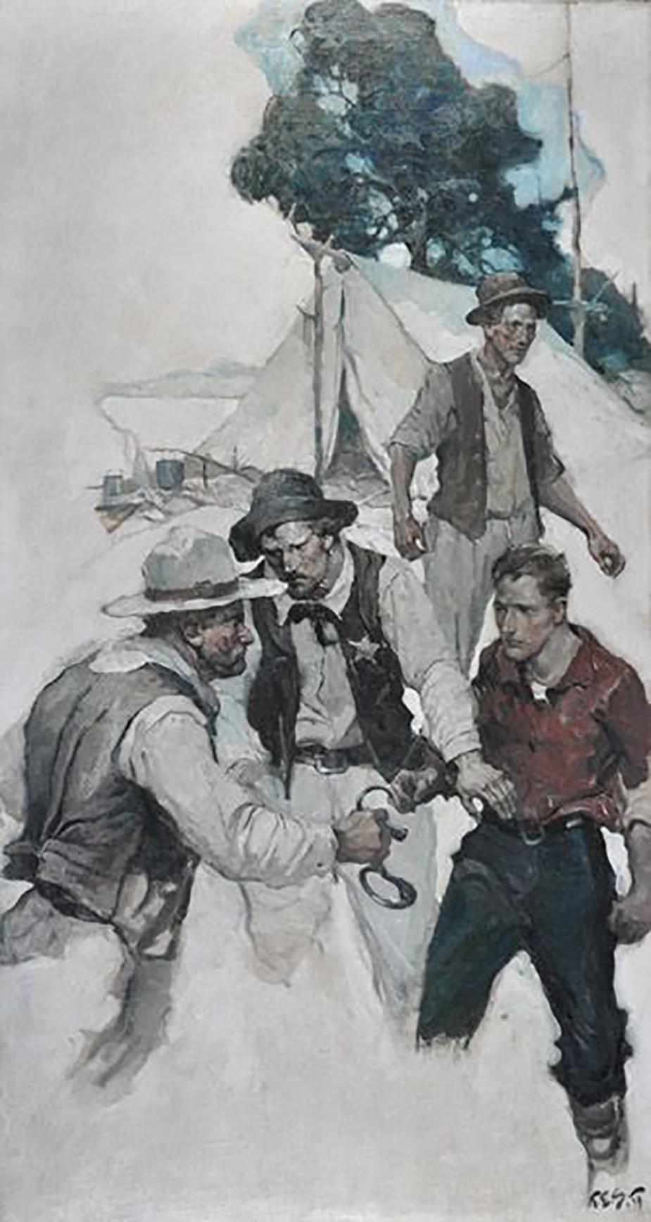 Figurative Painting di Frank Schoonover - "I rugginosi di Silver River", illustrazione di una storia per Country Gentleman
