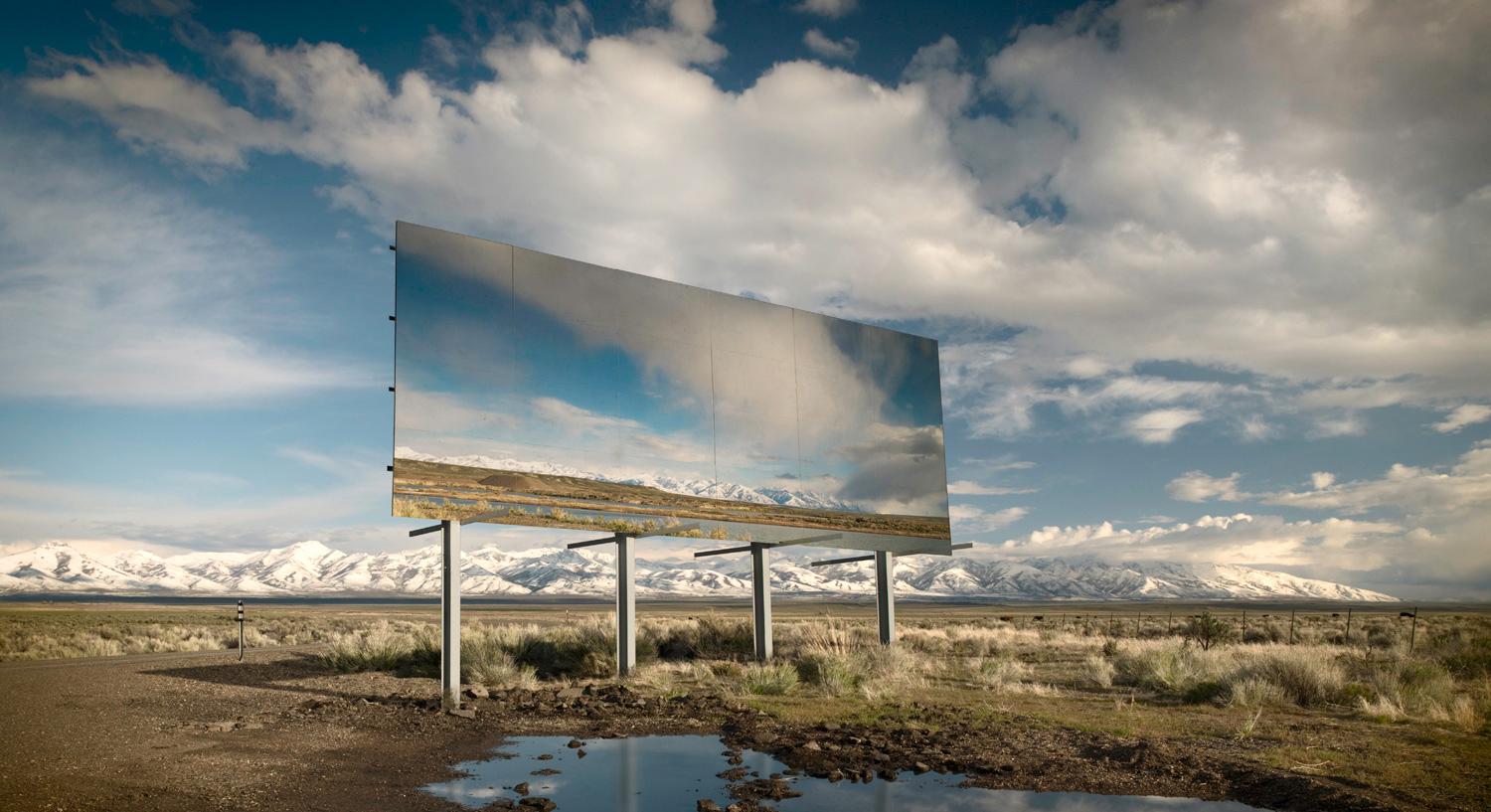 Close Up - large format photograph of conceptual billboard sign in landscape