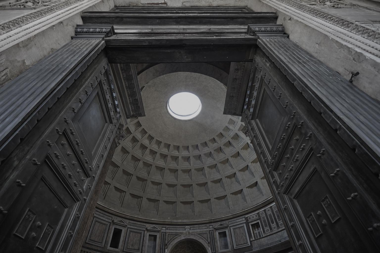 Frank Schott Black and White Photograph – Pantheon (Rom) – großformatige Fotografie ikonischer architektonischer Elemente