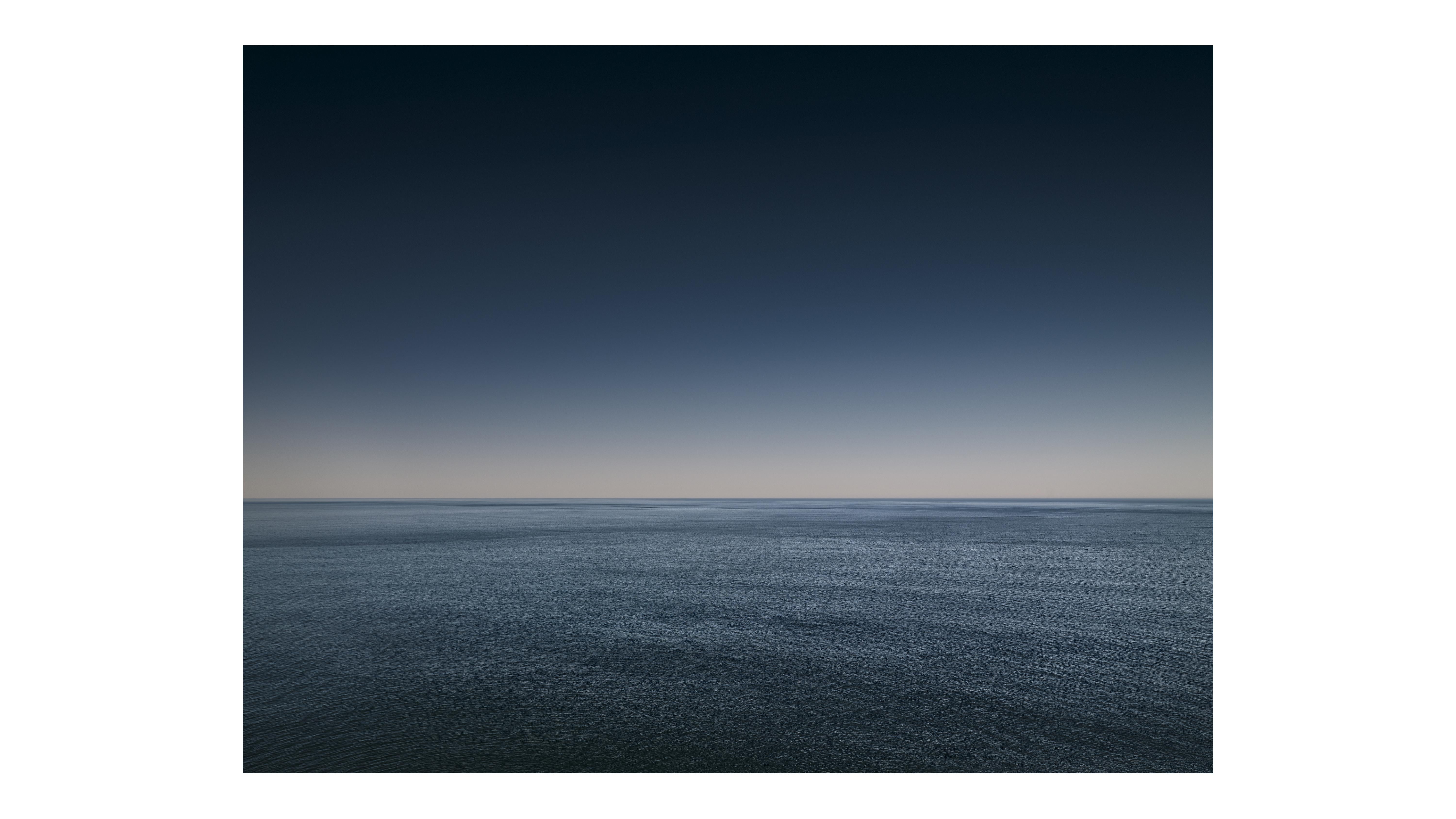 Seascape I - framed - large format photograph of monochromatic horizon and sea
