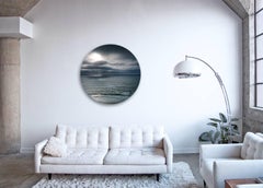 Seascape II - abstract ocean cloudscape in circular glass frame (45" diameter)