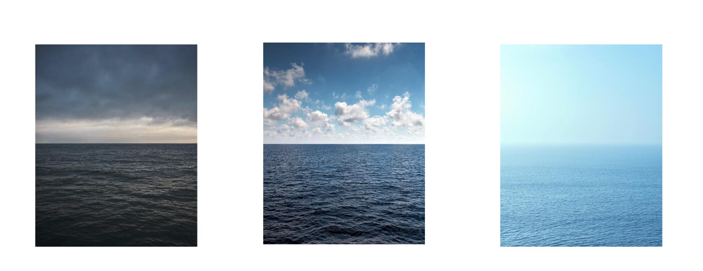 Meereslandschaft VI – Großformatfotografie mit Wolkenlandschaftshorizont und endlosem Meer (Blau), Landscape Photograph, von Frank Schott