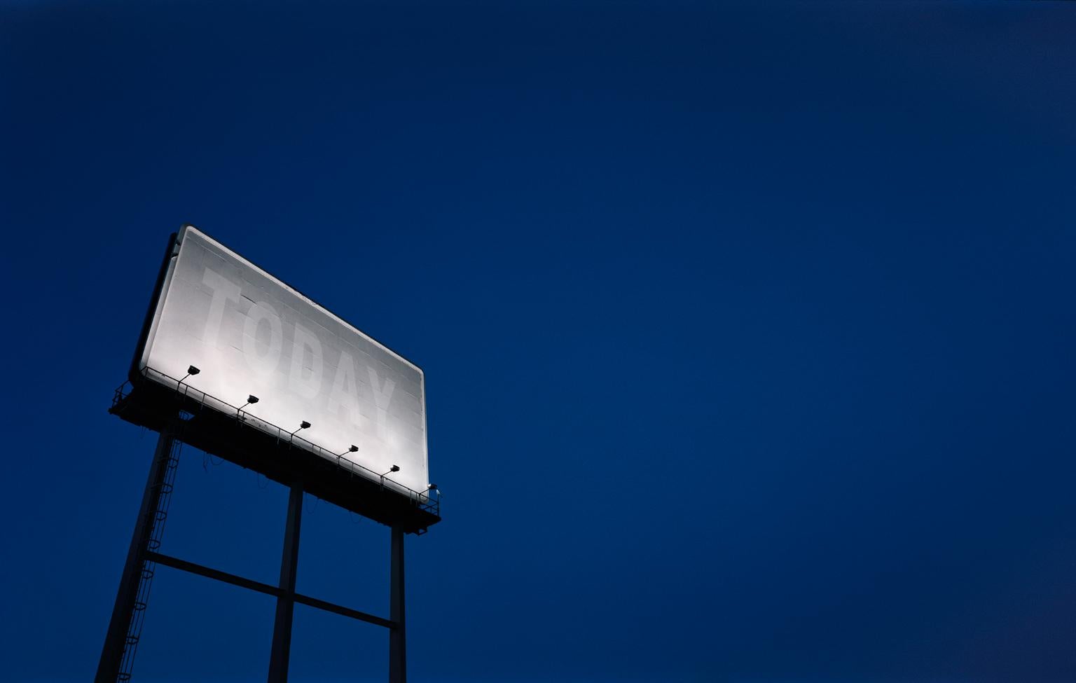 Frank Schott Color Photograph - TODAY - large format (framed) photograph of conceptual billboard sign at night 