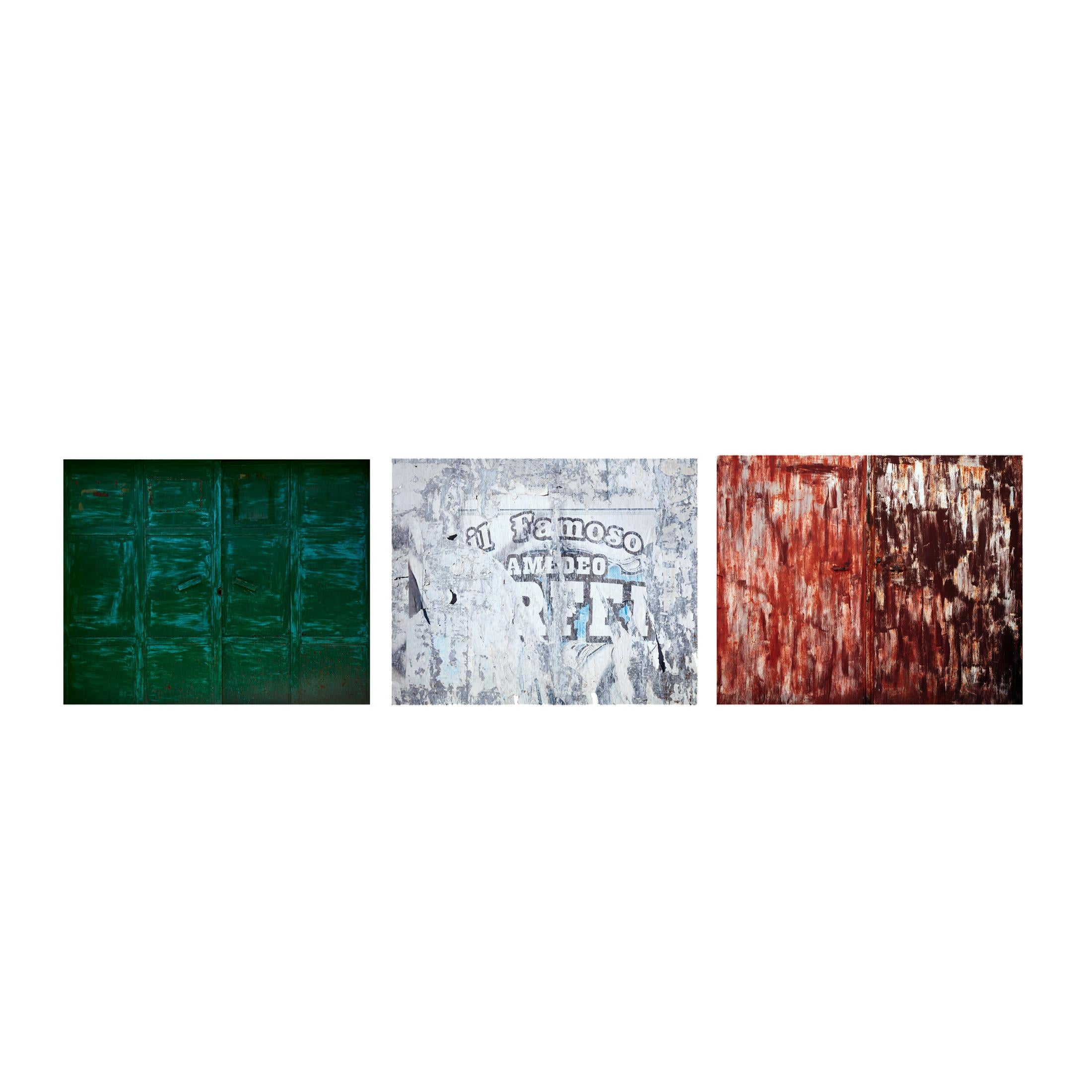 Frank Schott Color Photograph - Tricolore - abstraction of urban Italian color palette and palimpsest textures 