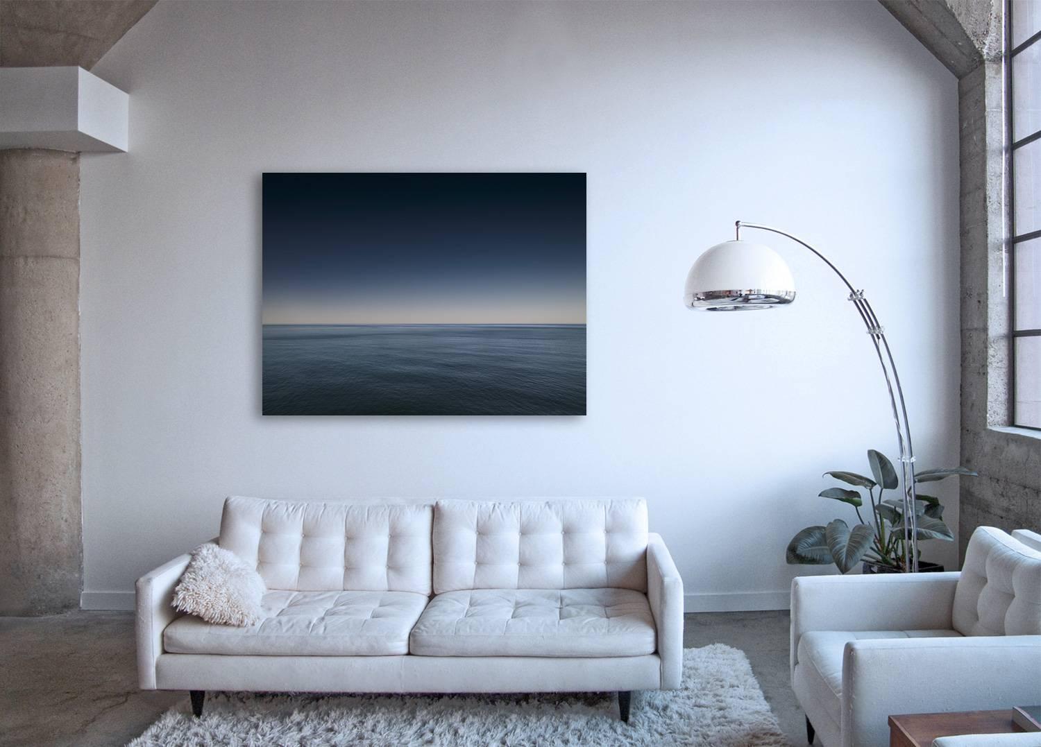 Seascape I (framed) - large format photograph of blue tone horizon and sea - Print by Frank Schott