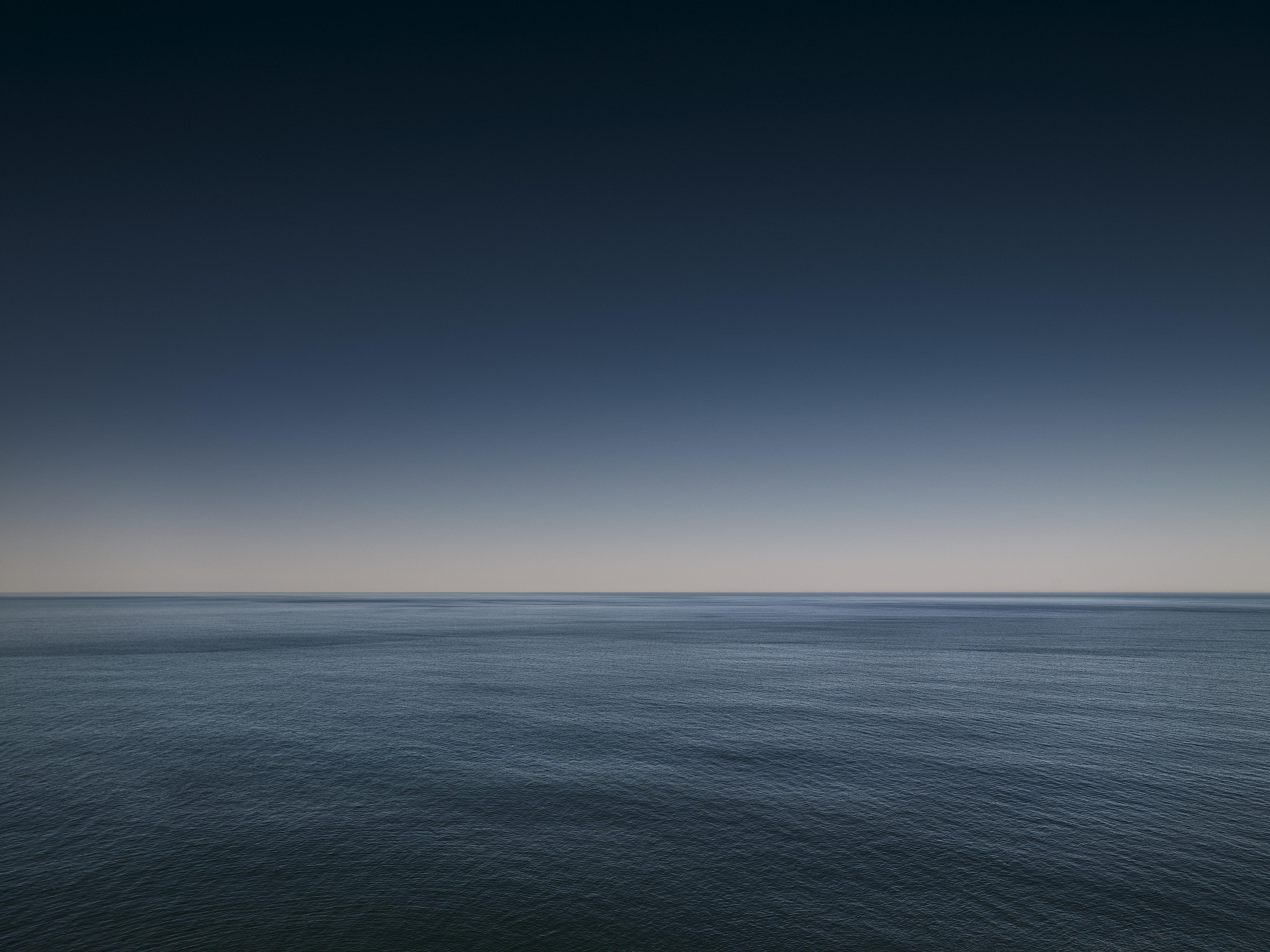 Seascape I (framed) - large format photograph of blue tone horizon and sea