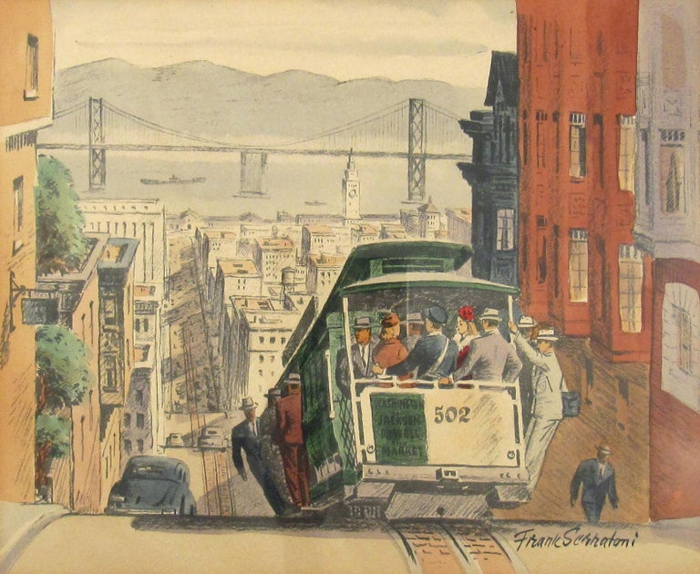 Frank Serratoni Landscape Art - San Francisco Cable Car # 502 Circa 1950