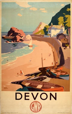 Affiche de voyage originale Devon GWR Frank Sherwin Great Western Railway UK