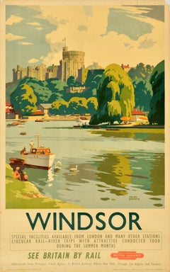 Original Vintage Travel Poster Windsor See Britain By Train British Railways