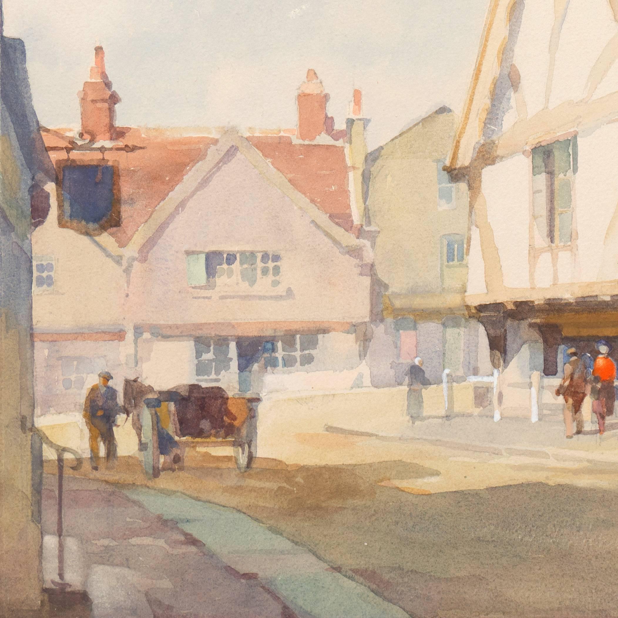 'Broad Street, Winchester', Medieval Cityscape, Heatherly School of Fine Art For Sale 1