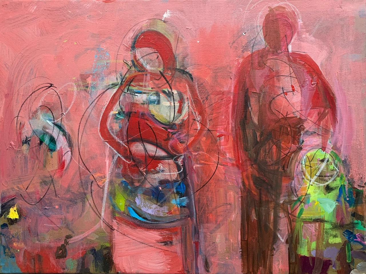 Frank Shifreen
Family 2
2021
18 x 24 inches 
Acrylic on Canvas
Signed, titled and dated on verso

These new works start from polar opposite impulses which juxtapose the purity and beauty of platonic forms opposed to impulsive muscular instantaneous