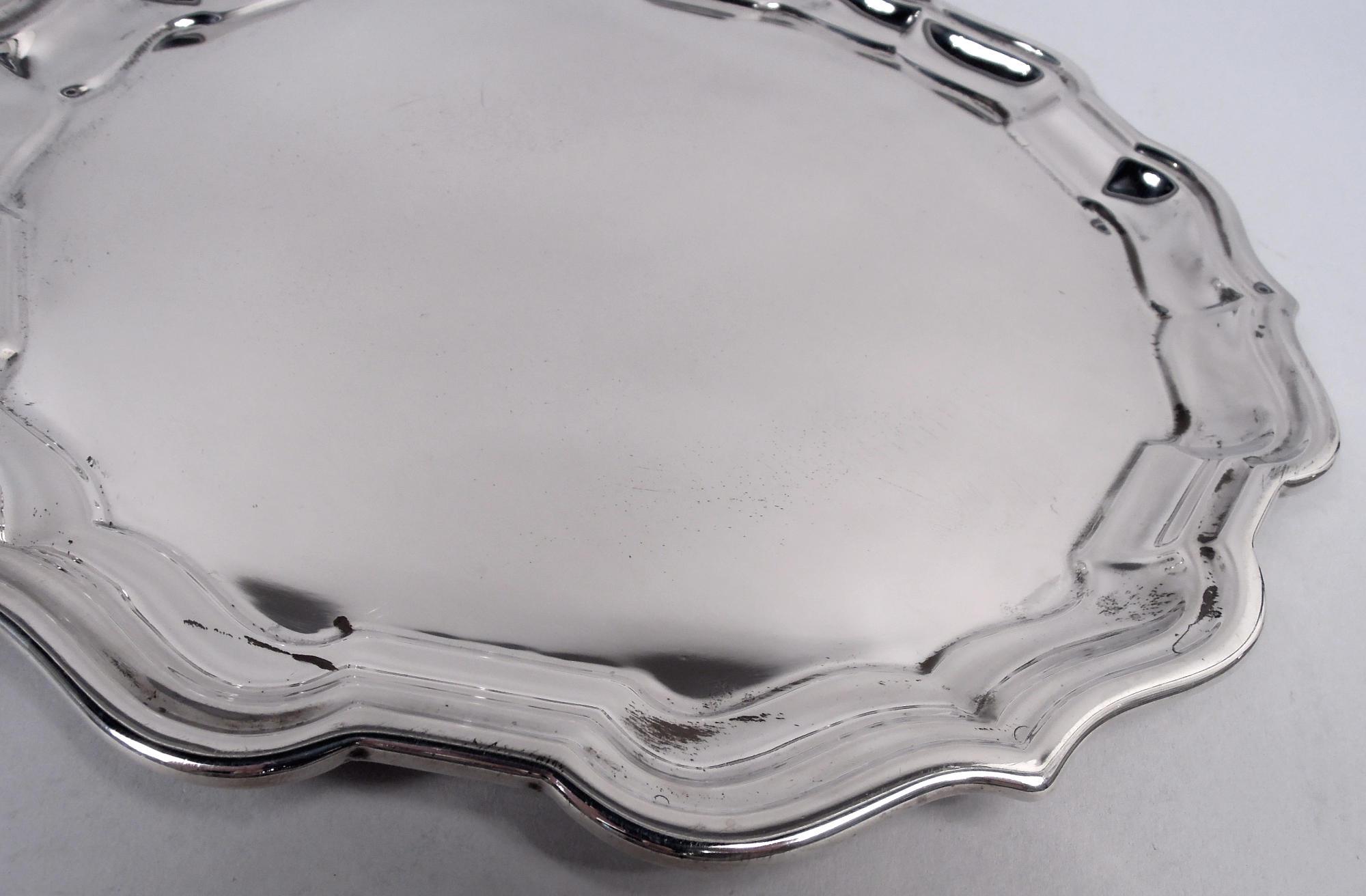 Américain Frank & Smith Chippendale Sterling Silver 10-Inch Round Piecrust Tray en vente