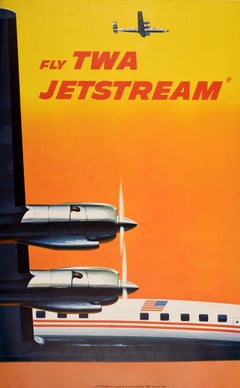 Original Retro Plane Travel Poster Fly TWA Jetstream Airline Frank Soltesz
