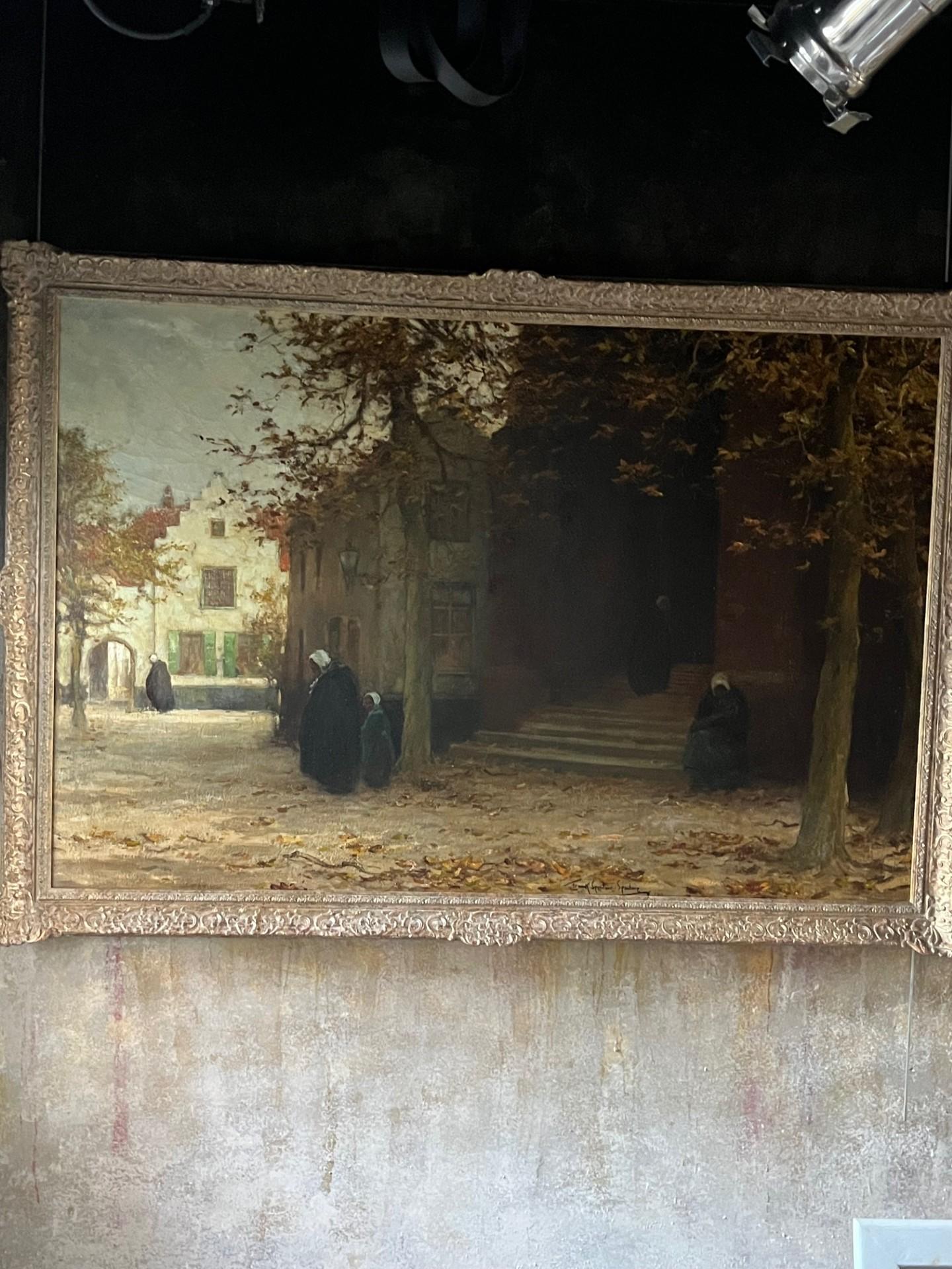 Pintura al óleo impresionista de principios del siglo XX Paisaje de Flandes Figuras - Art Impresionista de frank spenlove spenlove
