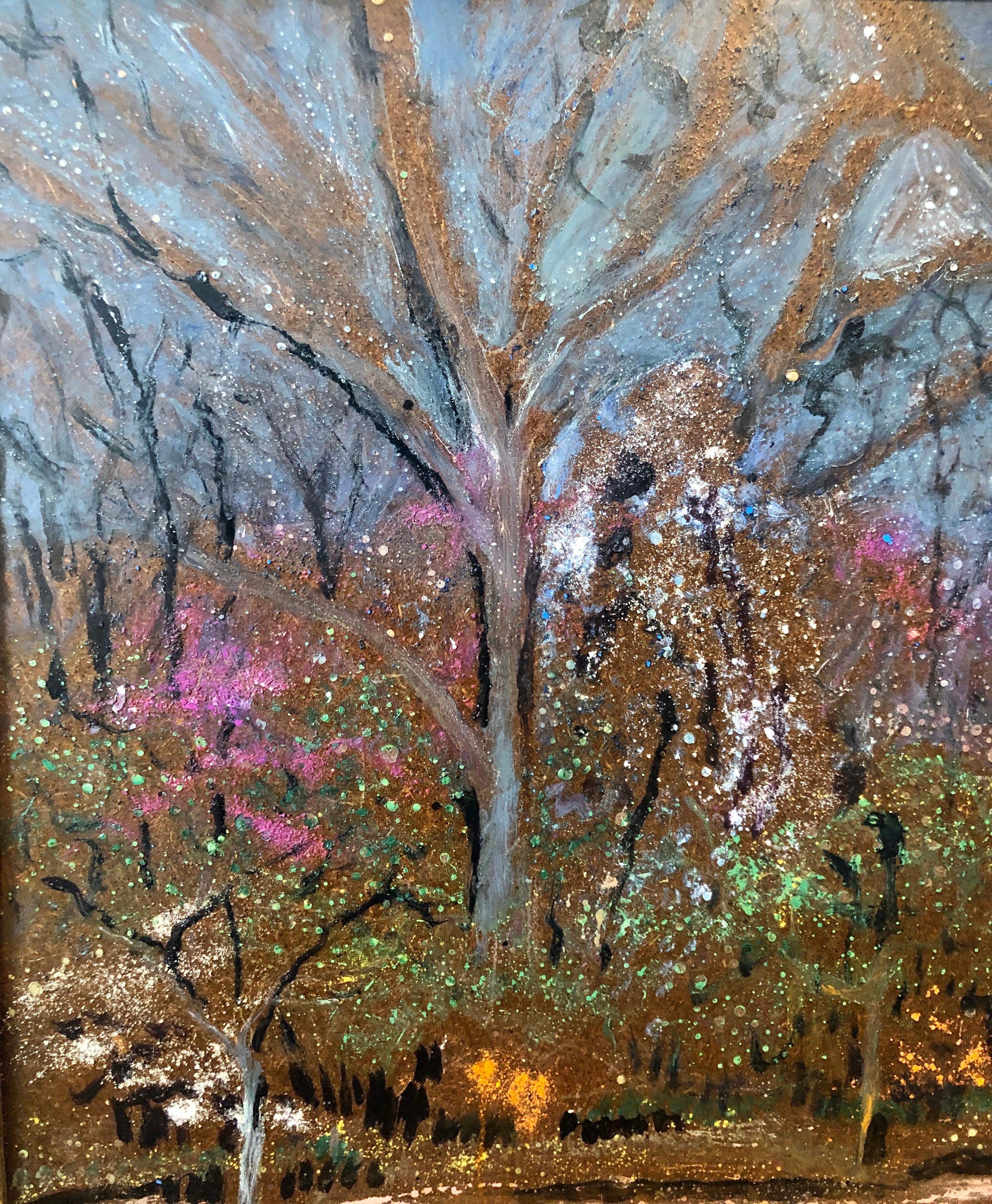 Expressionist Night Scene Oil Painting Trees and Flowers Southern Landscape - Brown Abstract Painting by Frank Stanley Herring