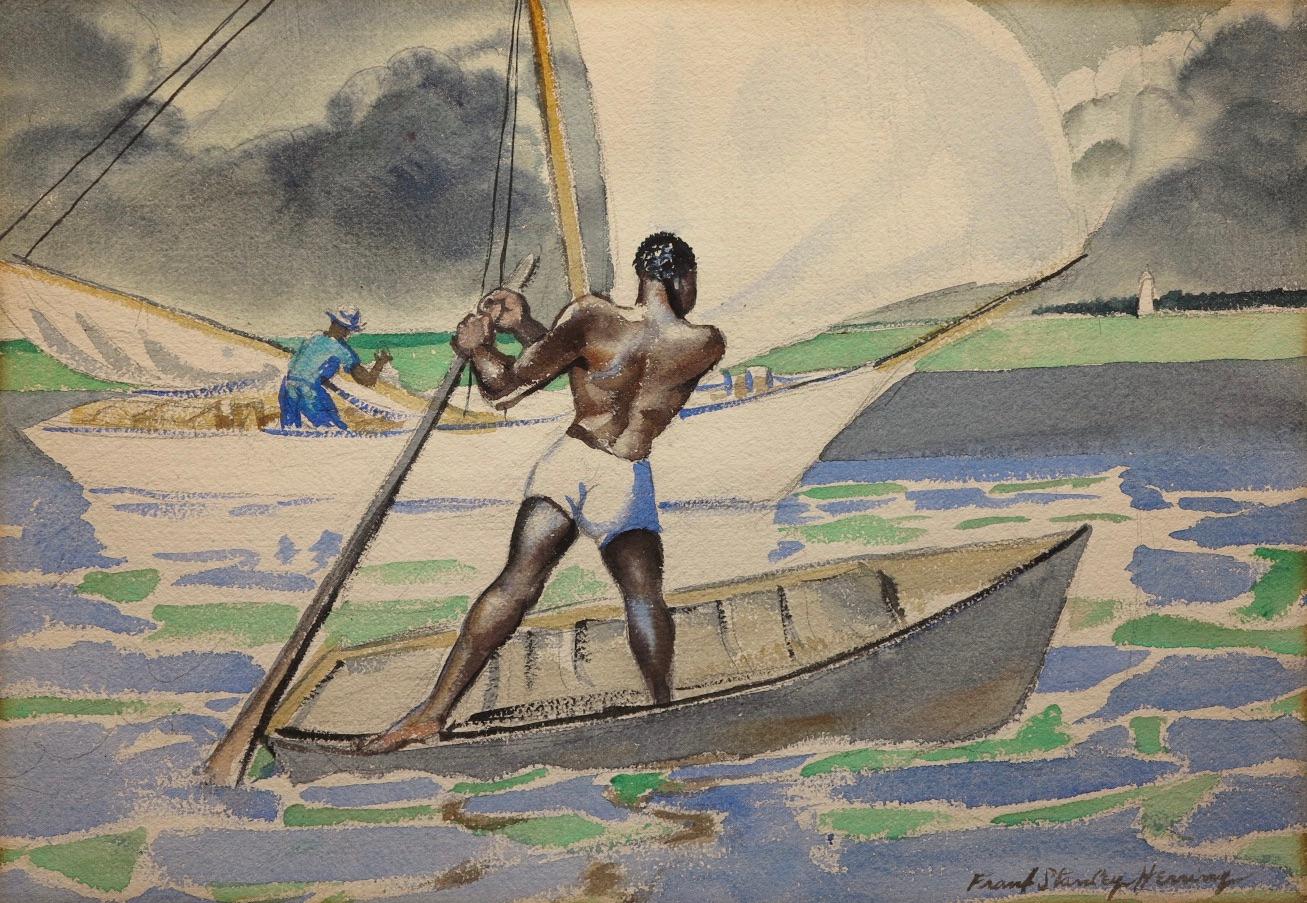 Fishermen, Bahamas (North Carolina artist) - Painting by Frank Stanley Herring