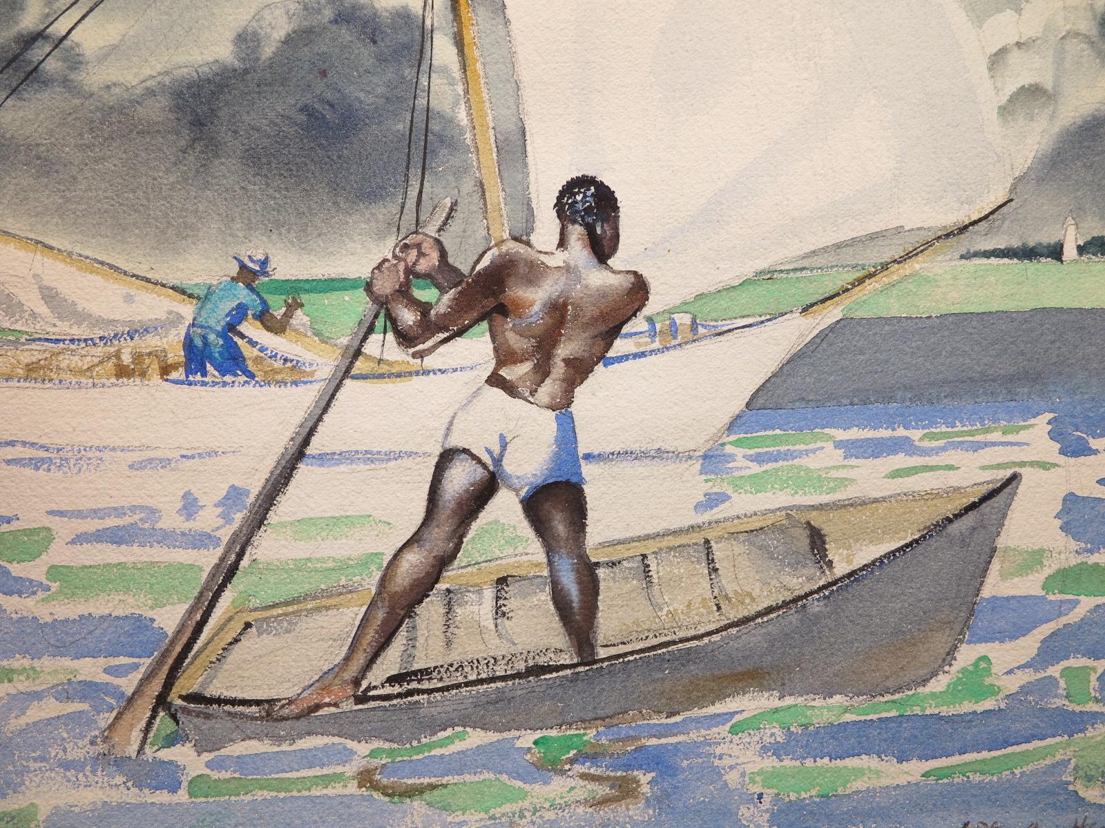Artistics, Bahamas (artiste de Caroline du Nord) - Réalisme américain Painting par Frank Stanley Herring