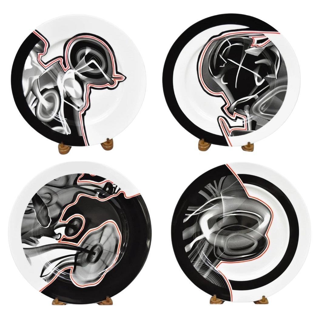 Frank Stella David Designs Gravures Vortex 1-4 Assiette noire - Lot de 4