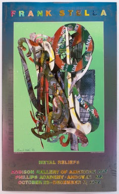 Affiche vintage signée Frank Stella pour Addison Gallery, arc-en-ciel métallique, 1982