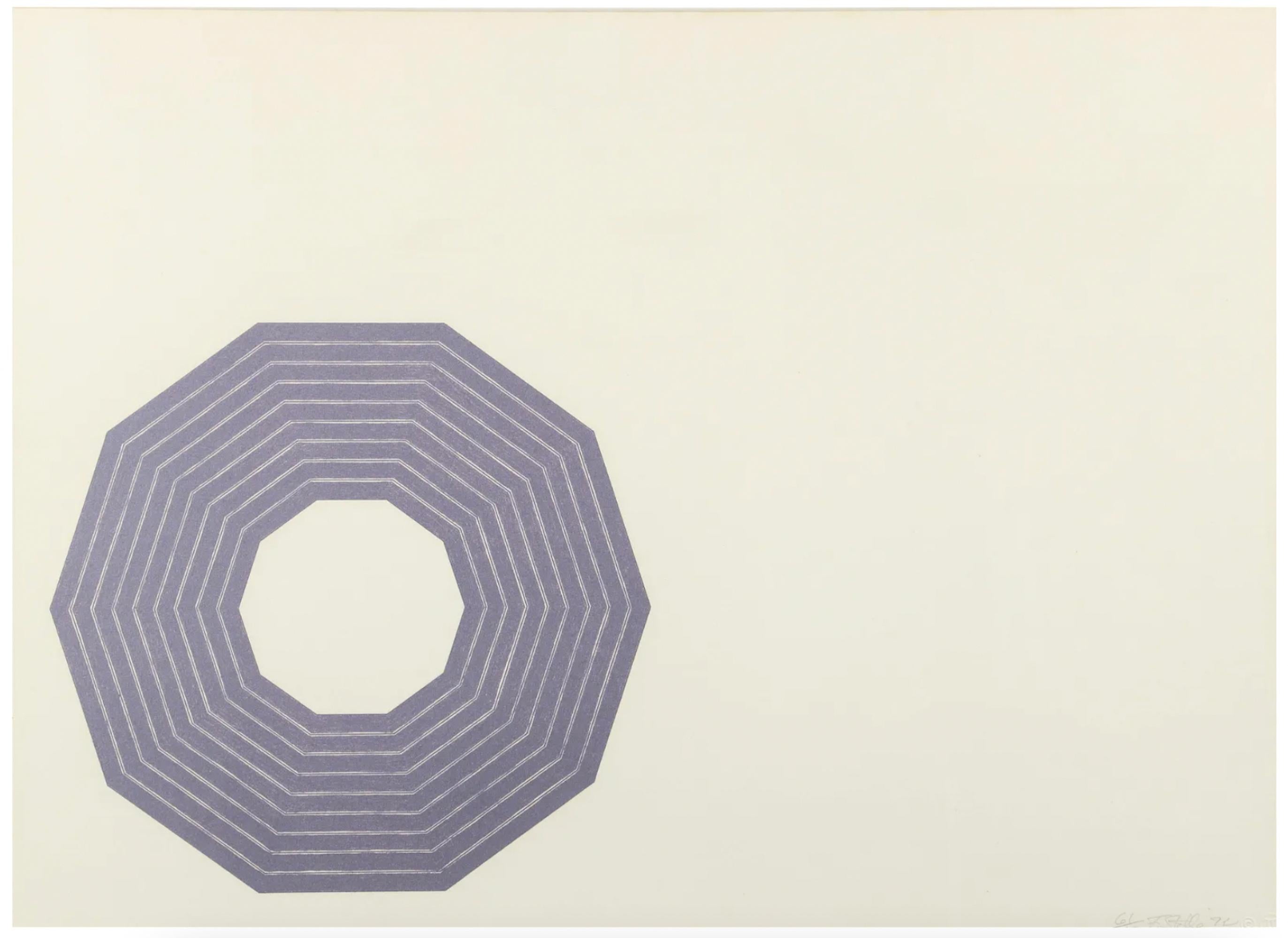 FRANK STELLA (1936-Present)

Frank Stella's 'D from Purple Series' is a 1972 lithograph on wove paper, signed, dated and numbered 61/100 lower right corner, published by Gemini G.E.L. with their chop lower right and also stamped on verso, full sheet