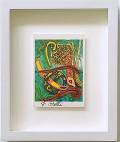 Frank Stella - Biglietto con uccelli esotici, firmato con pennarello nero da Frank Stella, incorniciato
