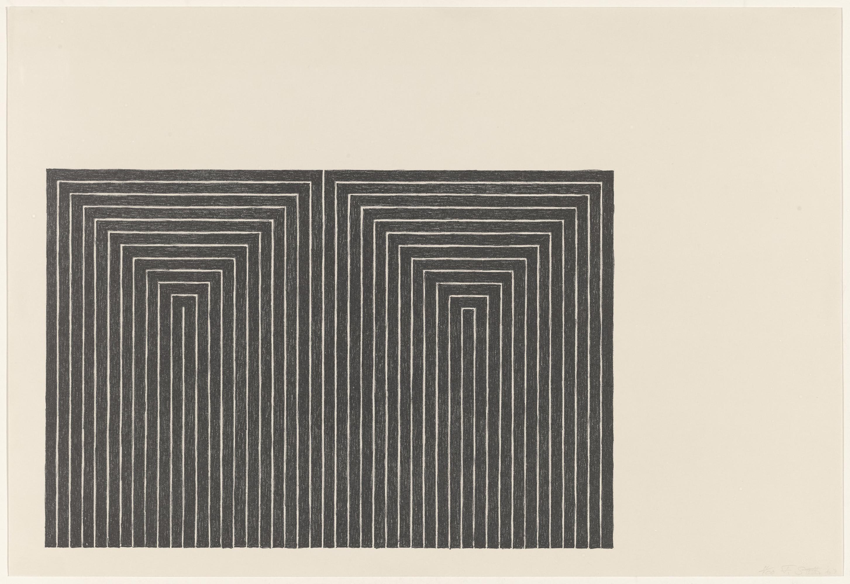 FRANK STELLA (1936-Present)

Lithograph in black on J. Barcham Green wove paper, conceived in 1967, from the portfolio of 9 lithographs 'Black Series I'. Signed, dated and numbered 70 from the edition of 100 prints. Published by Gemini G.E.L., Los