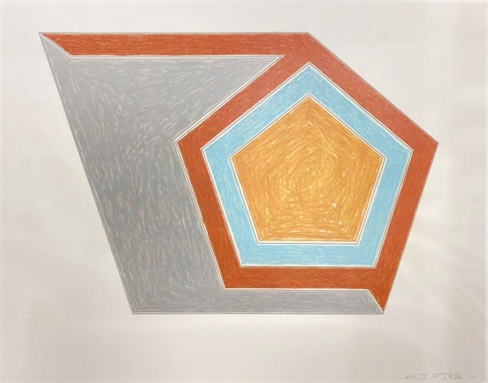 FRANK STELLA (1936-aujourd'hui)

Ossipee (from Eccentric Polygons)" de Frank Stella est une lithographie et une sérigraphie en couleur de 1974 sur papier Arches. Les dimensions de l'œuvre encadrée sont de 25 x 29 pouces et les dimensions de la