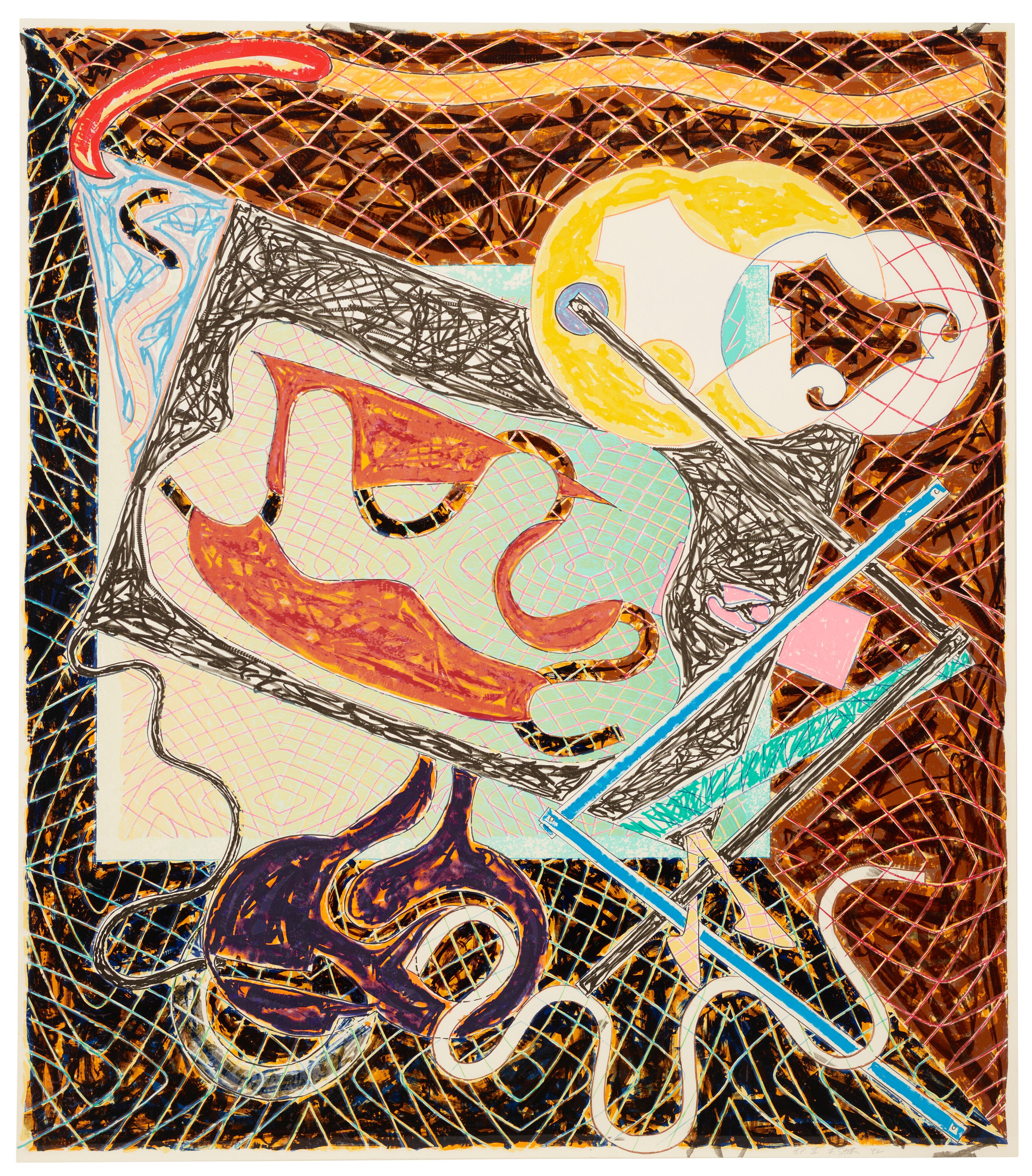 FRANK STELLA (1936-aujourd'hui)

Lithographie et sérigraphie en couleurs, sur papier Arches Cover, 1982, signée et datée au crayon, numérotée 'AT&T'. II" (altéré de "A.P." à "T.P.", une des vingt épreuves d'artiste, l'édition était de 100), publié