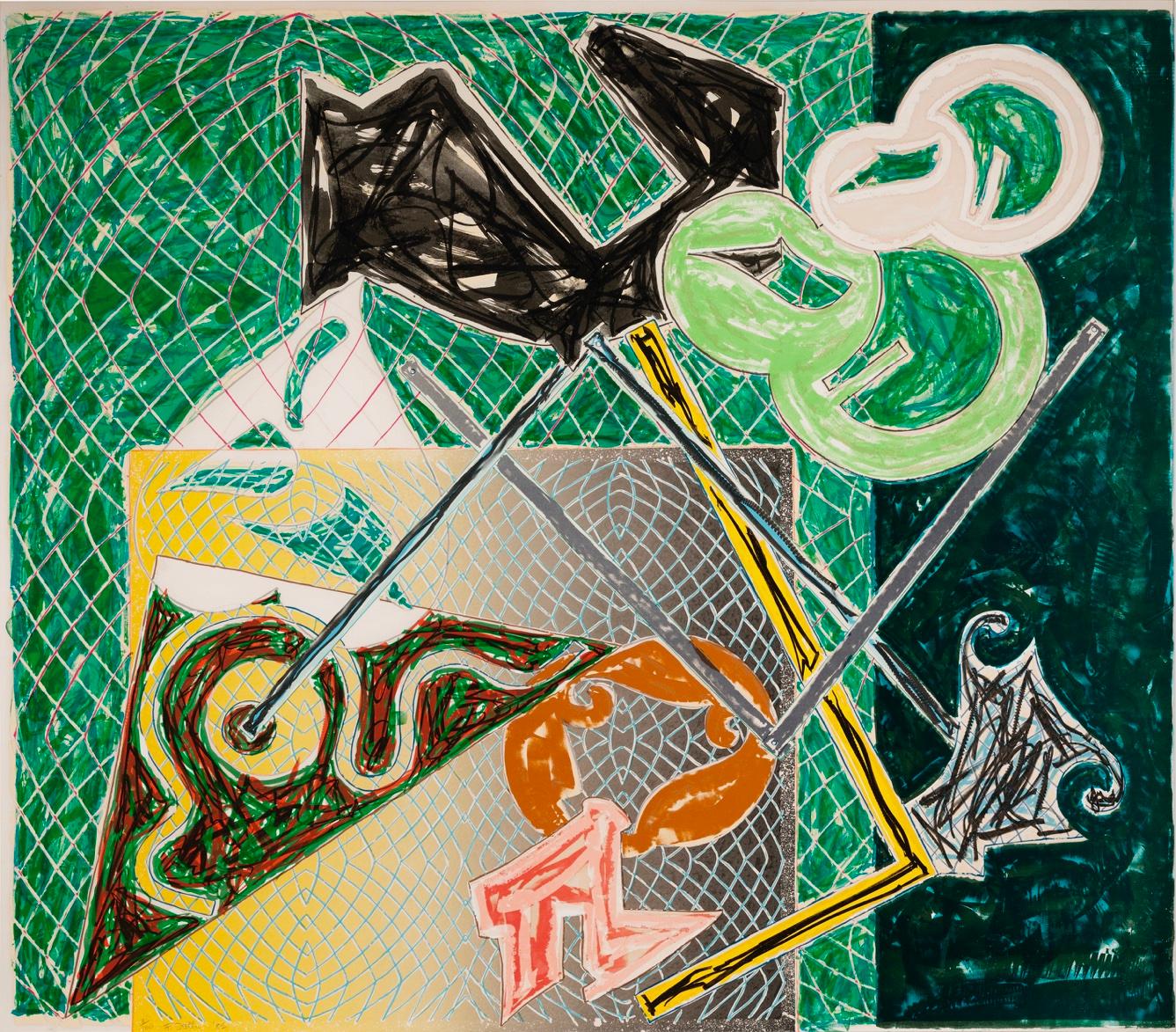 FRANK STELLA (1936-Present)

Frank Stella's 'Shards V' is a 1982 screenprint and lithograph in colours on Arches paper. It is signed, dated and numbered to lower edge ‘81/100 F. Stella 82’. This piece is number 81 from the edition of 100 published