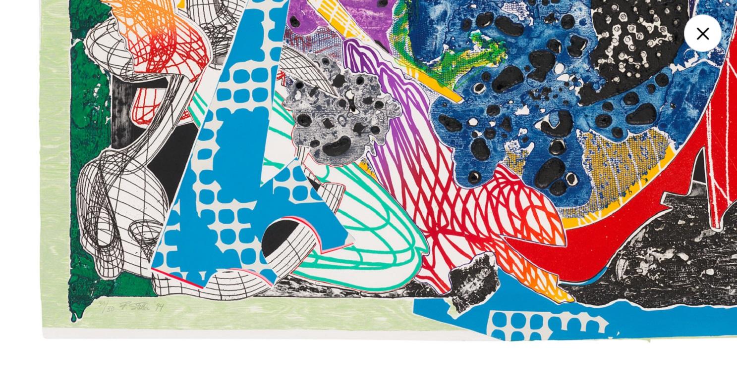 Frank Stella's 'Swoonarie', from: Imaginary Places, 1995, is an etching with relief, aquatint, lithograph and screenprint in colors, on TGL handmade paper, signed in pencil, numbered 30/30 (there were also 12 artist's proofs), published by Tyler