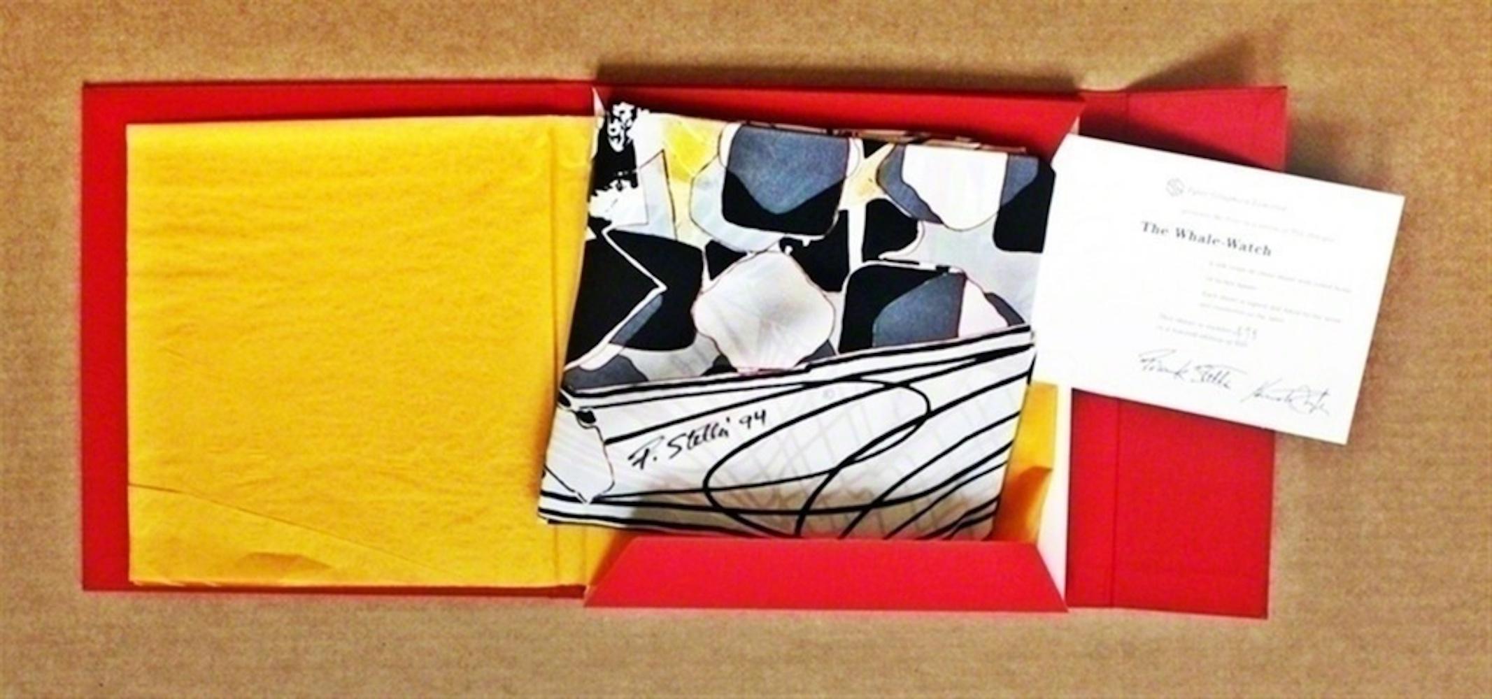 Frank Stella, Whale Watch Silkscreen on silk hand signed 2x, Embossed COA in box For Sale 4