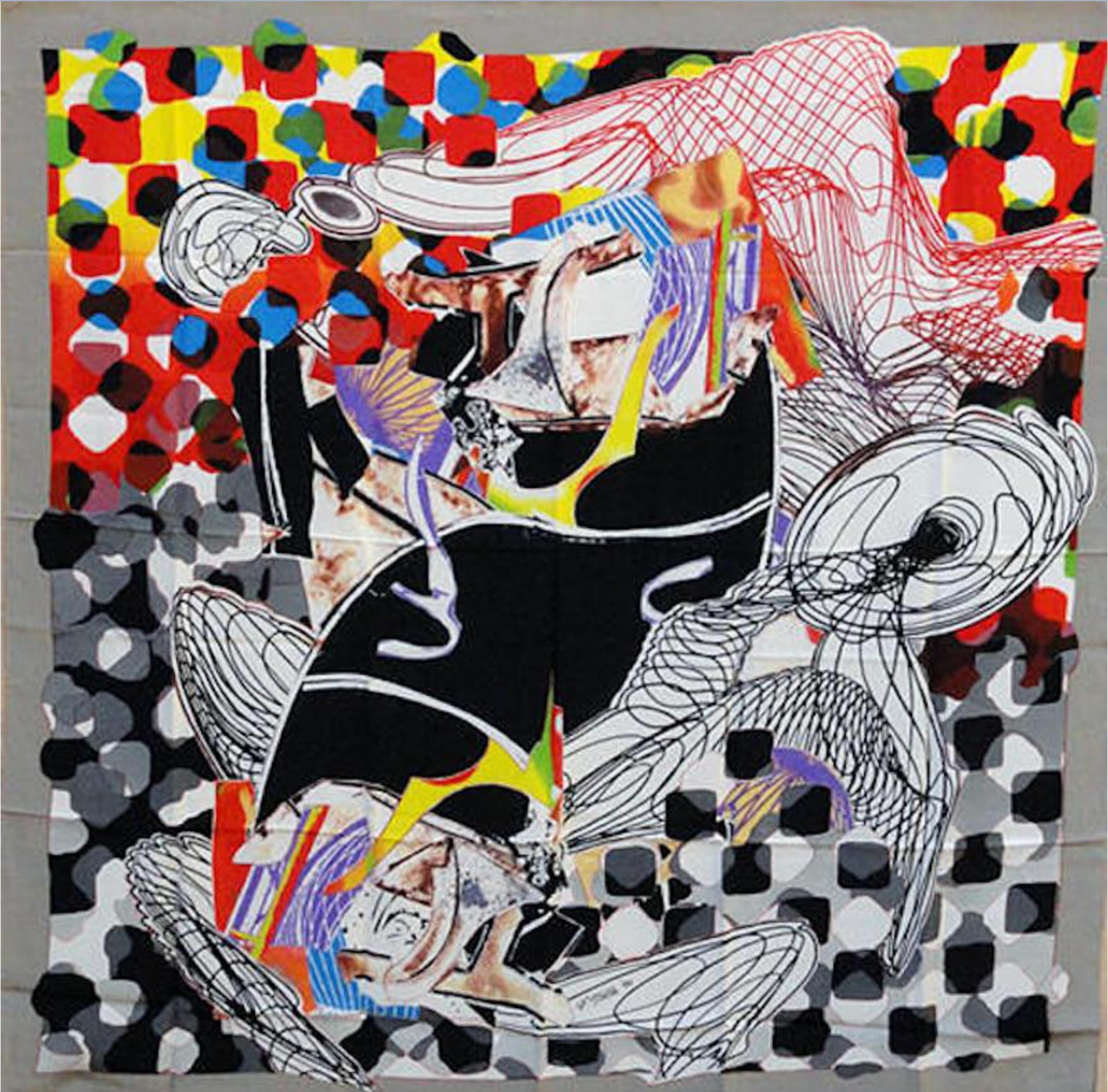 Frank Stella
The Whale Watch Shawl (signed in indelible black marker), held in red silk presentation box; also with embossed COA hand signed by both Frank Stella and Kenneth Tyler, 1994
LARGE:  (54 Sq inches) Silkscreen on 100% Italian Silk Shawl,