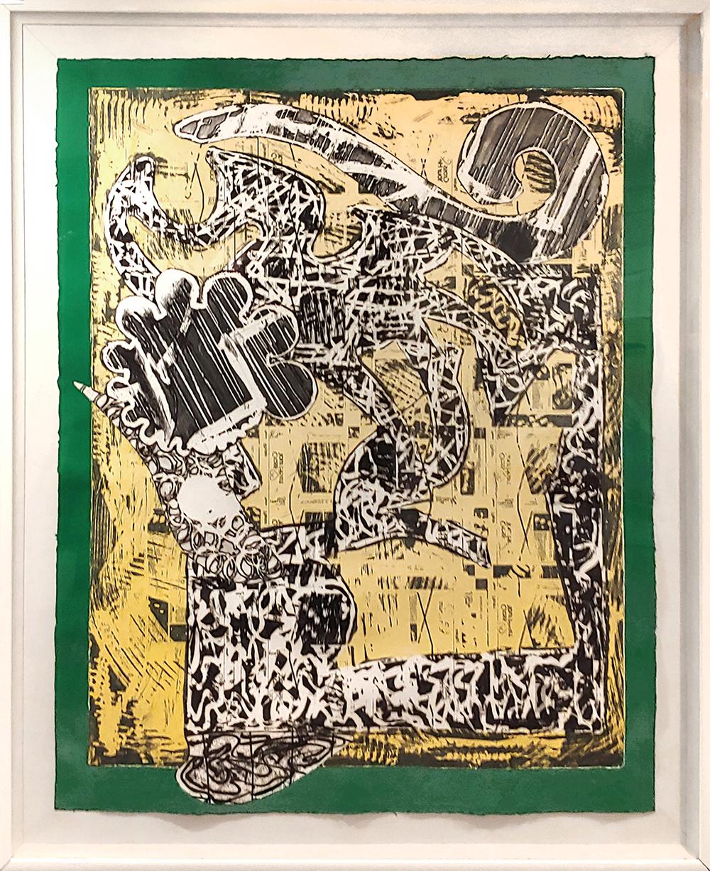 Frank Stella Abstract Print - "Green Journal" 76x62x3 Framed etching, screenprint, & Relief Edition of only 25