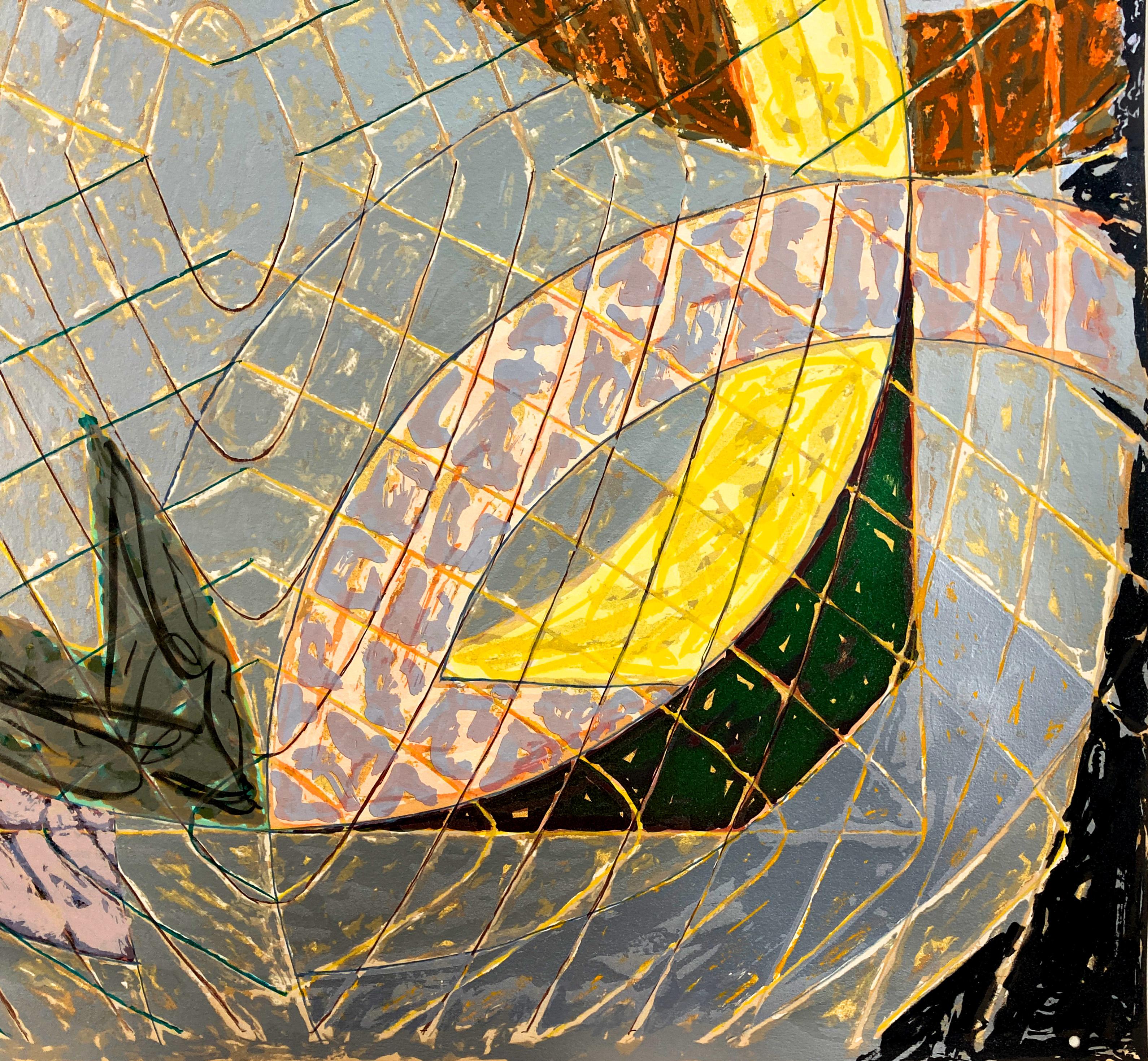 Frank Stella Polar Co-ordinates VIII, from Polar Co-ordinates for Ronnie Peterson, 1980 is a print that is from the Polar Coordinates for Ronnie Peterson series. Using the title as a reference to graph paper and an homage to one of Stella’s friends