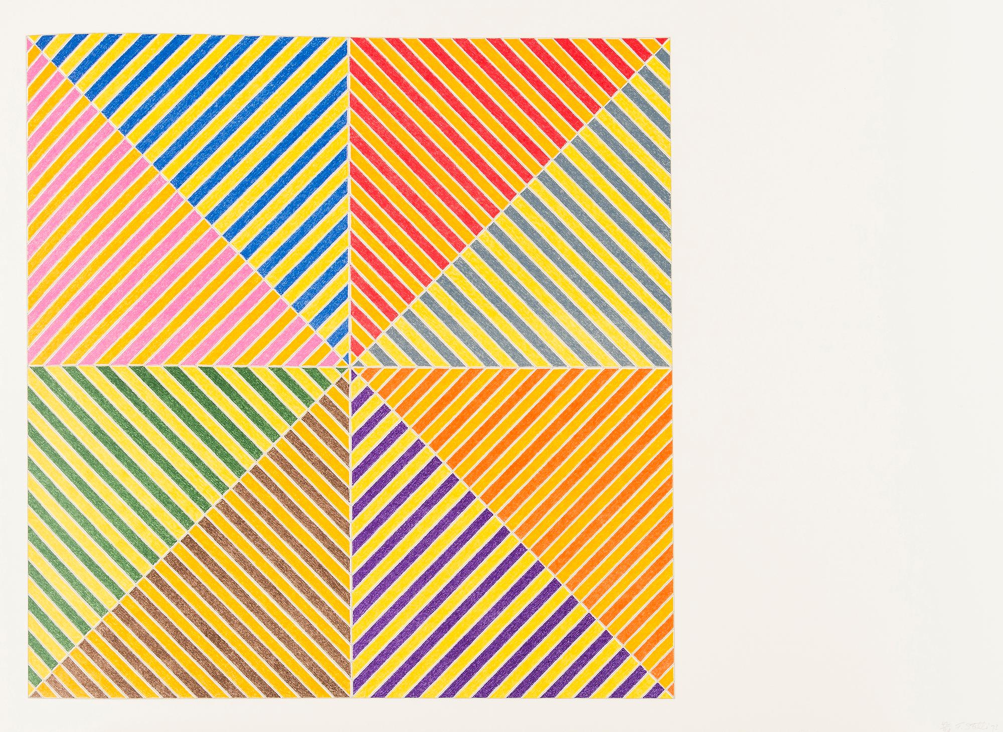 FRANK STELLA
Sidi Ifni, 1973

Offset lithograph in colours, on Copperplate Deluxe paper
Signed, dated and numbered in pencil from the edition of 7/90
From Hommage à Picasso
Co-published by Propyläen Verlag, Berlin and Pantheon-Presse, Rome
Image: 