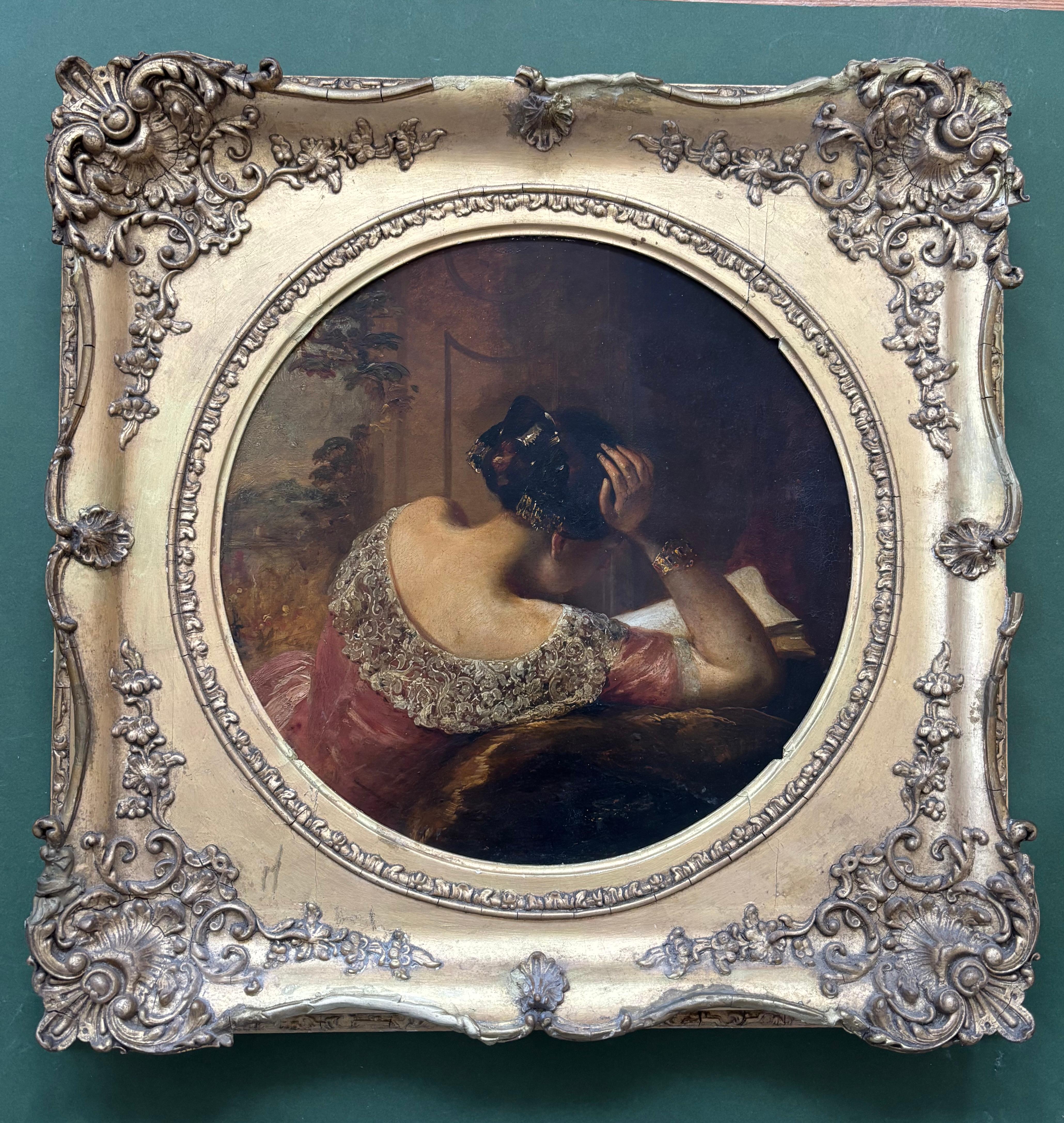 Frank Stone, Wonderful Victorian oil of lady reading For Sale 14