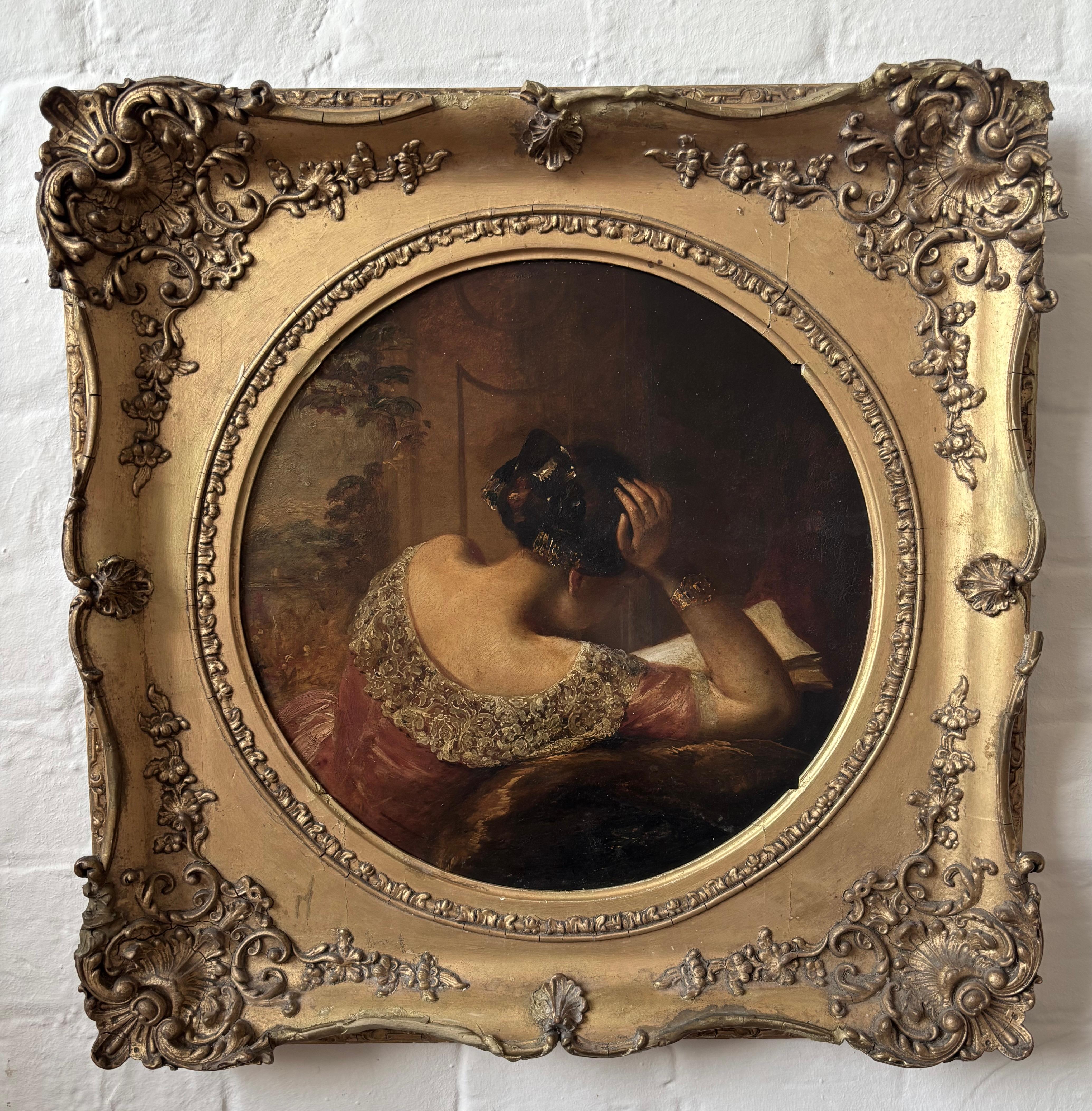 Frank Stone, Wonderful Victorian oil of lady reading For Sale 2