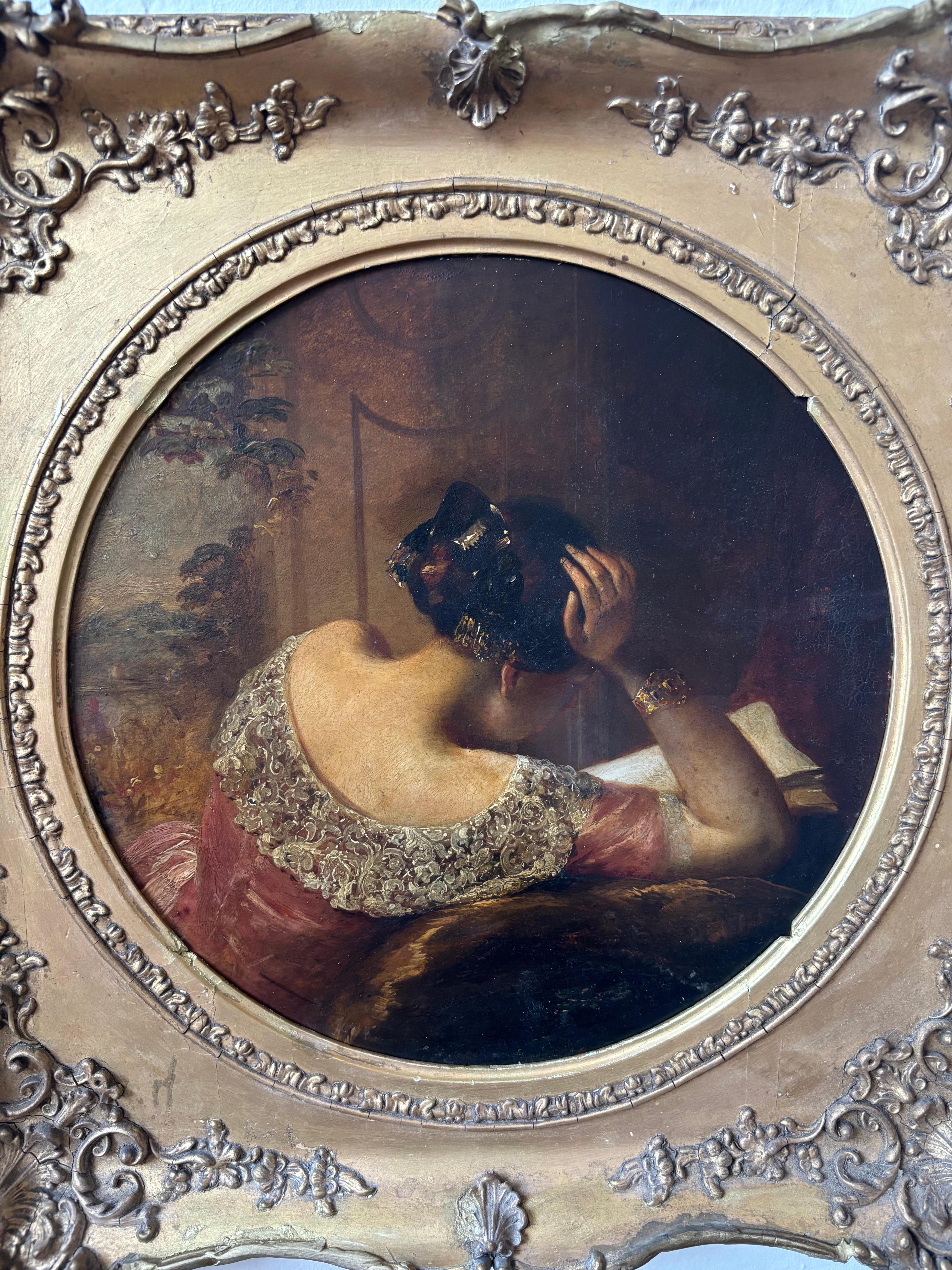 Frank Stone, Wonderful Victorian oil of lady reading For Sale 3