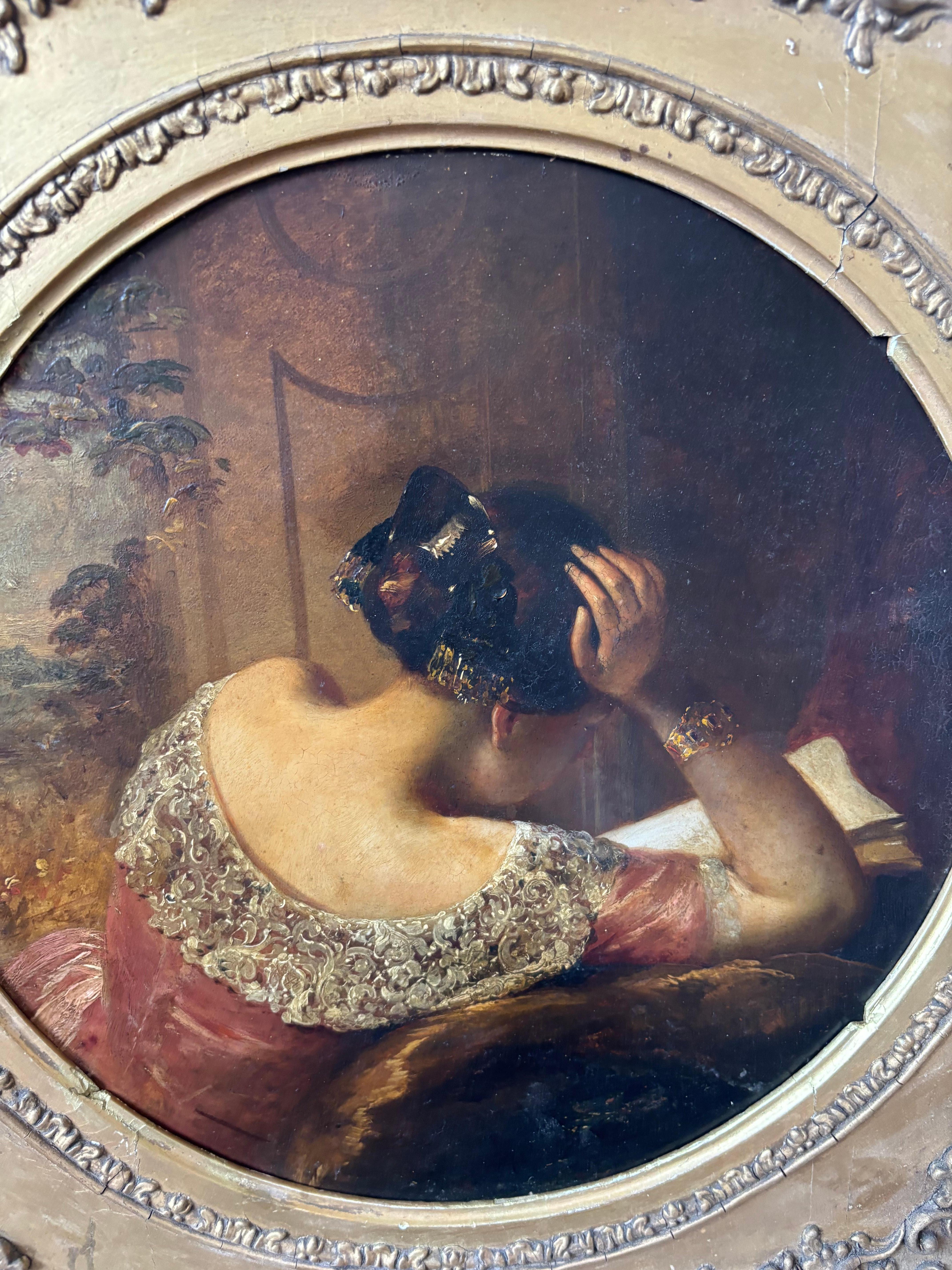 Frank Stone, Wonderful Victorian oil of lady reading For Sale 7
