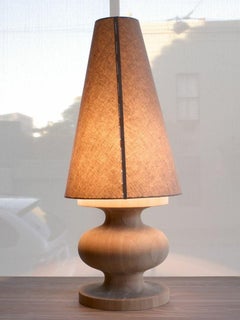 Frank Large Sculptural Handmade Rock Maple & Belgian Linen Lamp  Wende Reid
