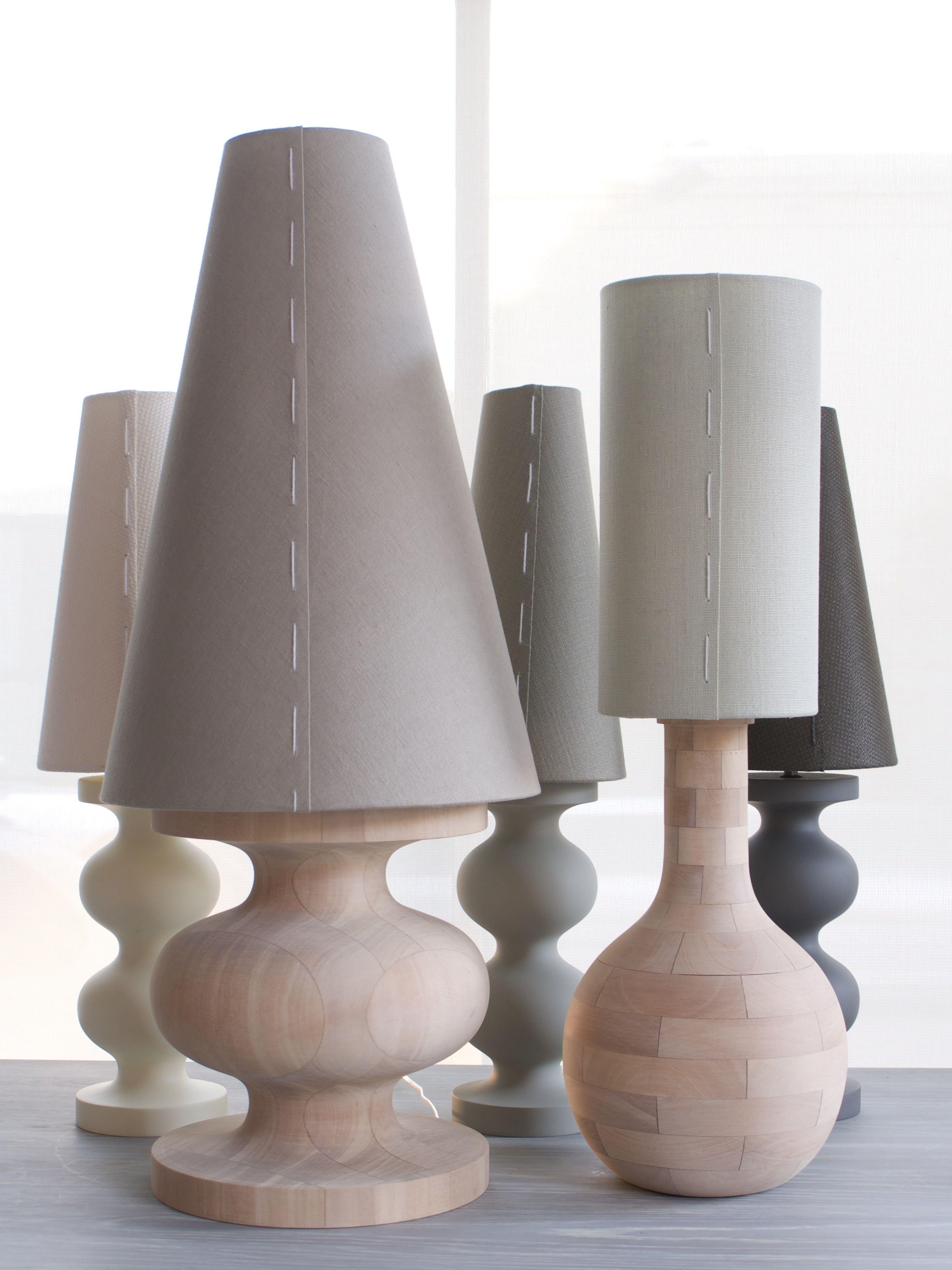 Organic Modern Frank Large Sculptural Handmade Rock Maple & Belgian Linen Lamp  Wende Reid For Sale