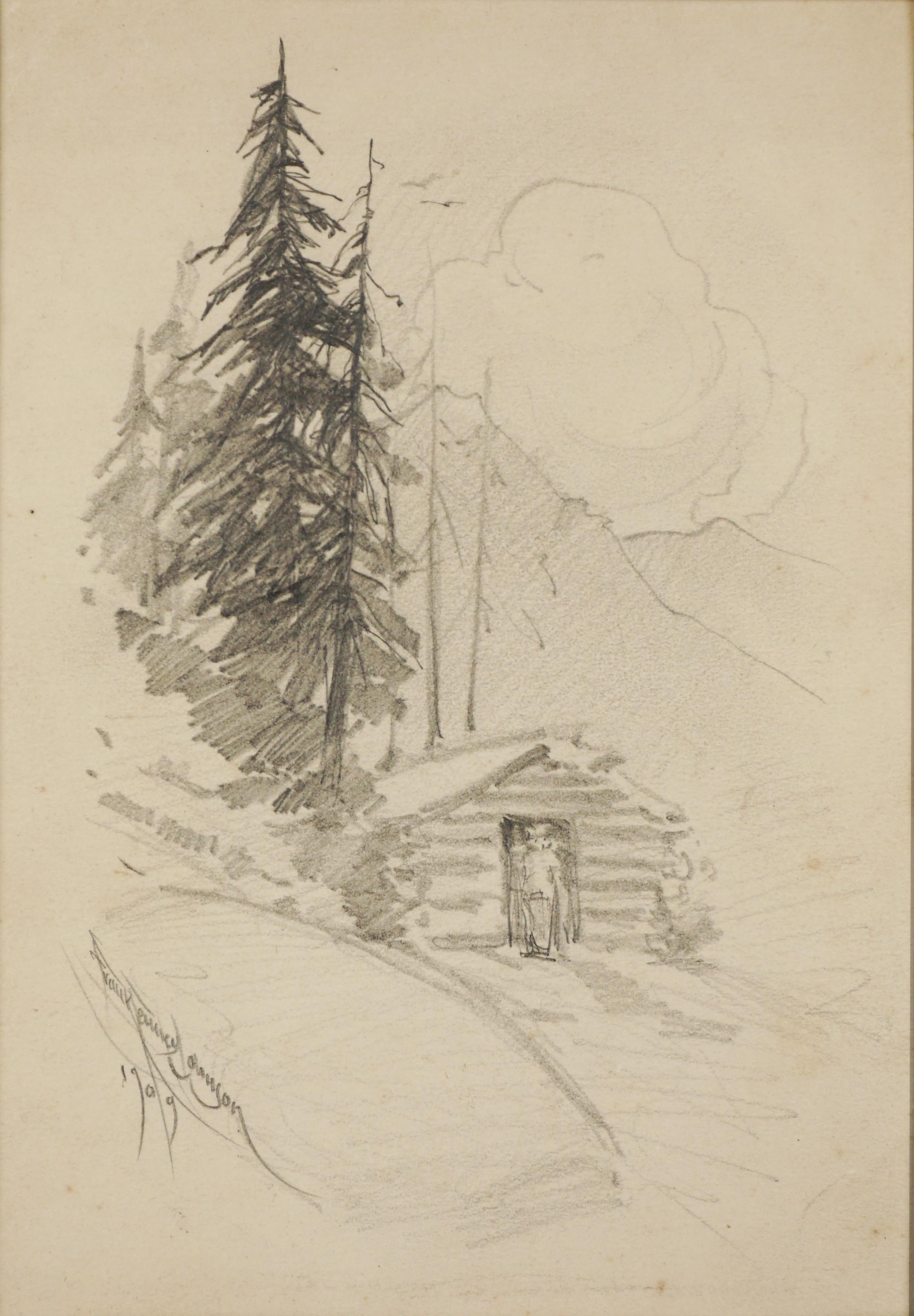 Estudio Plein Air de principios del siglo XX para pintura de montaña de un granjero de Colorado - Painting Escuela del río Hudson de Frank Tenney Johnson