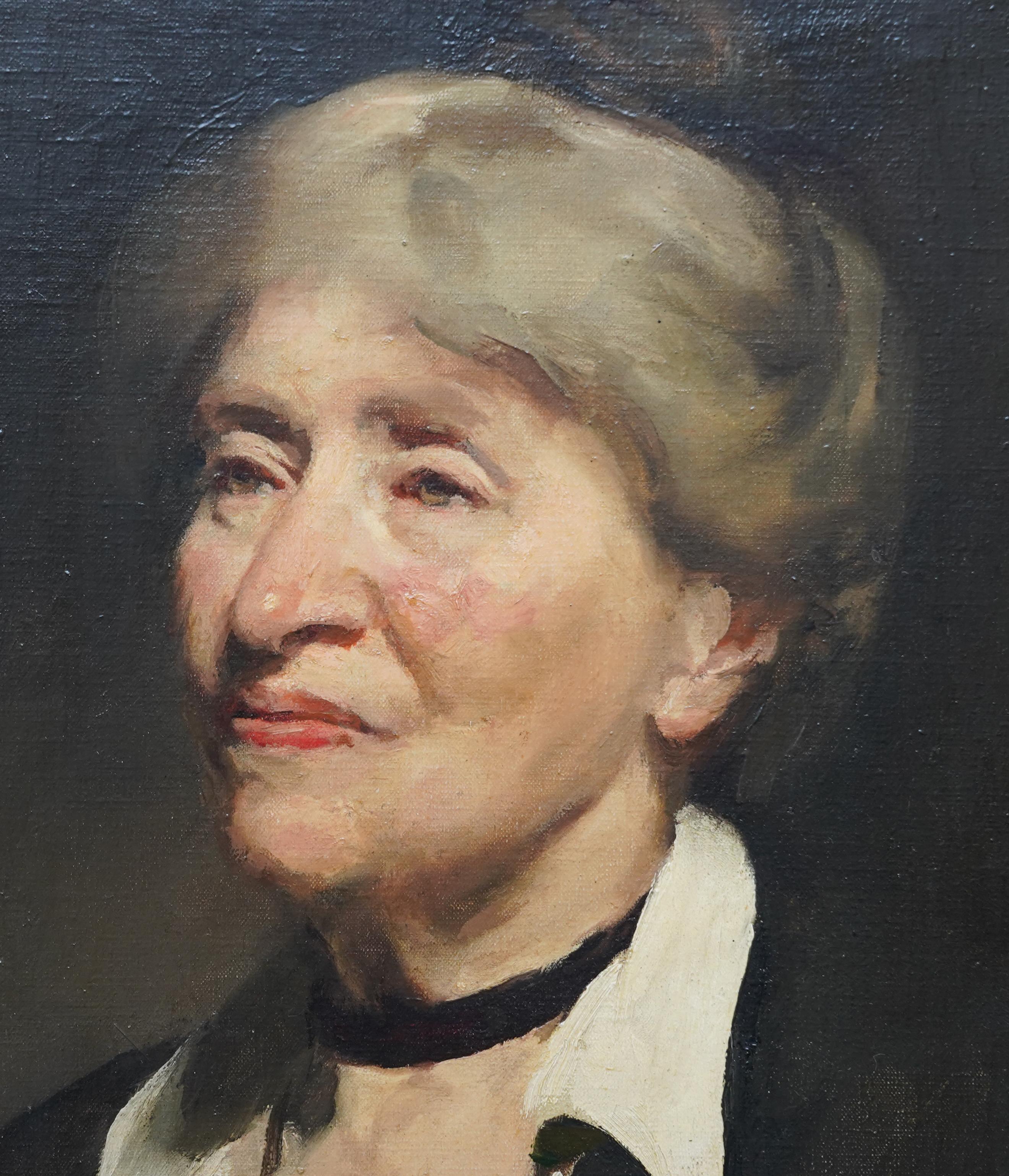 Porträt von Charlotte Illingworth – britisches edwardianisches Ölgemälde VG prov (Schwarz), Portrait Painting, von Frank Thomas Copnall